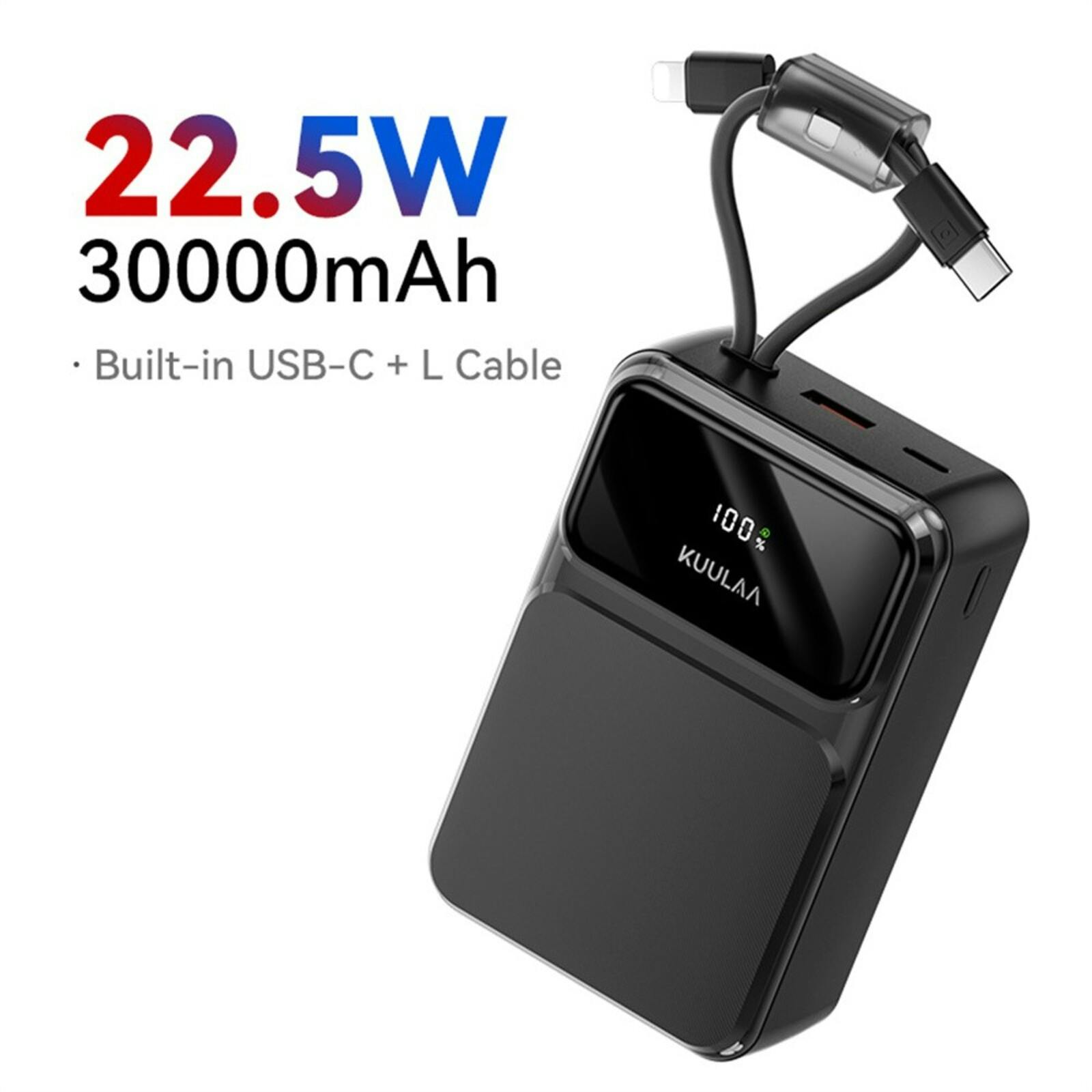 Kuulaa High Capacity Mini Powerbank 30.000mAh Zwart