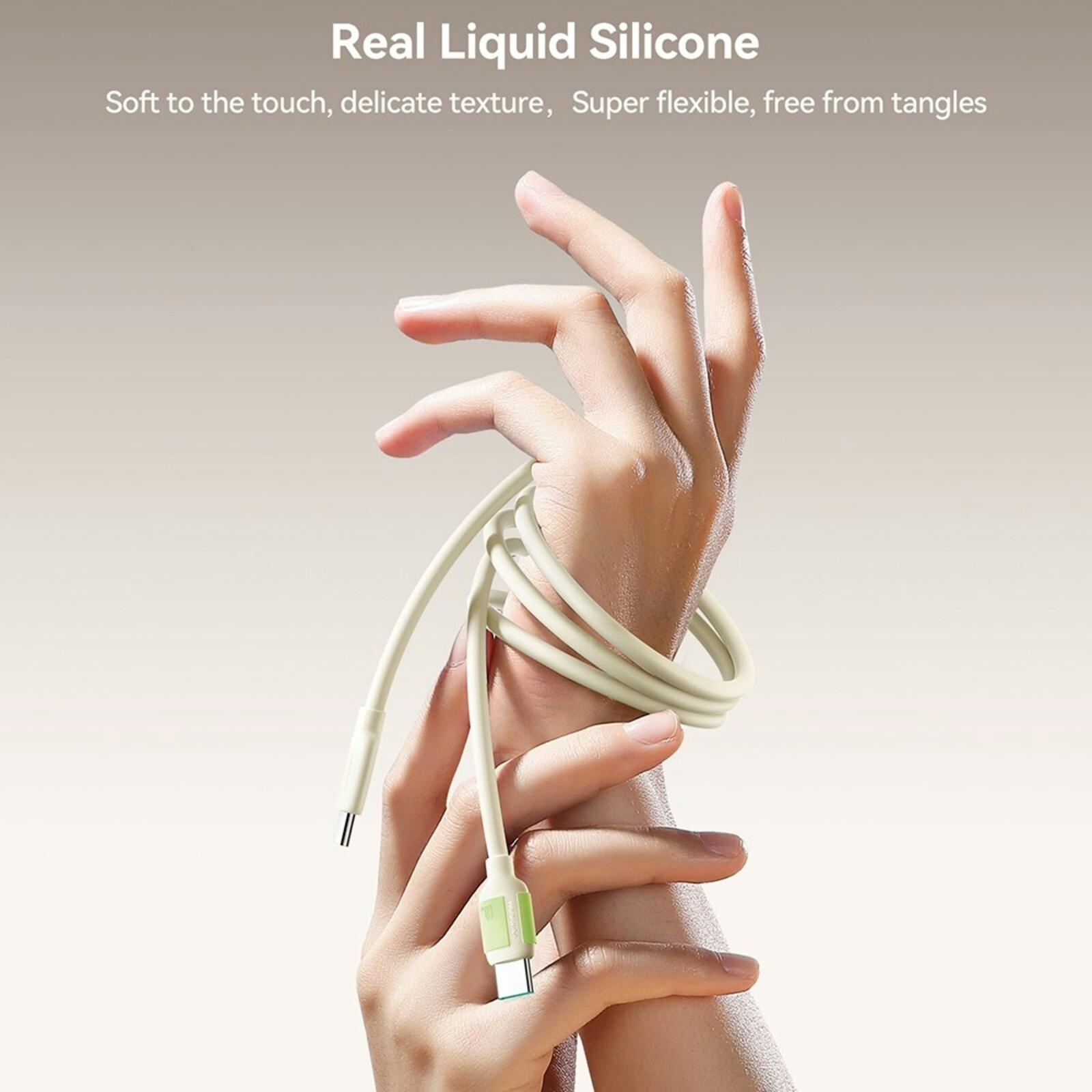 Joyroom 60W USB-C Zacht Gewoven Oplaadkabel Beige 2m