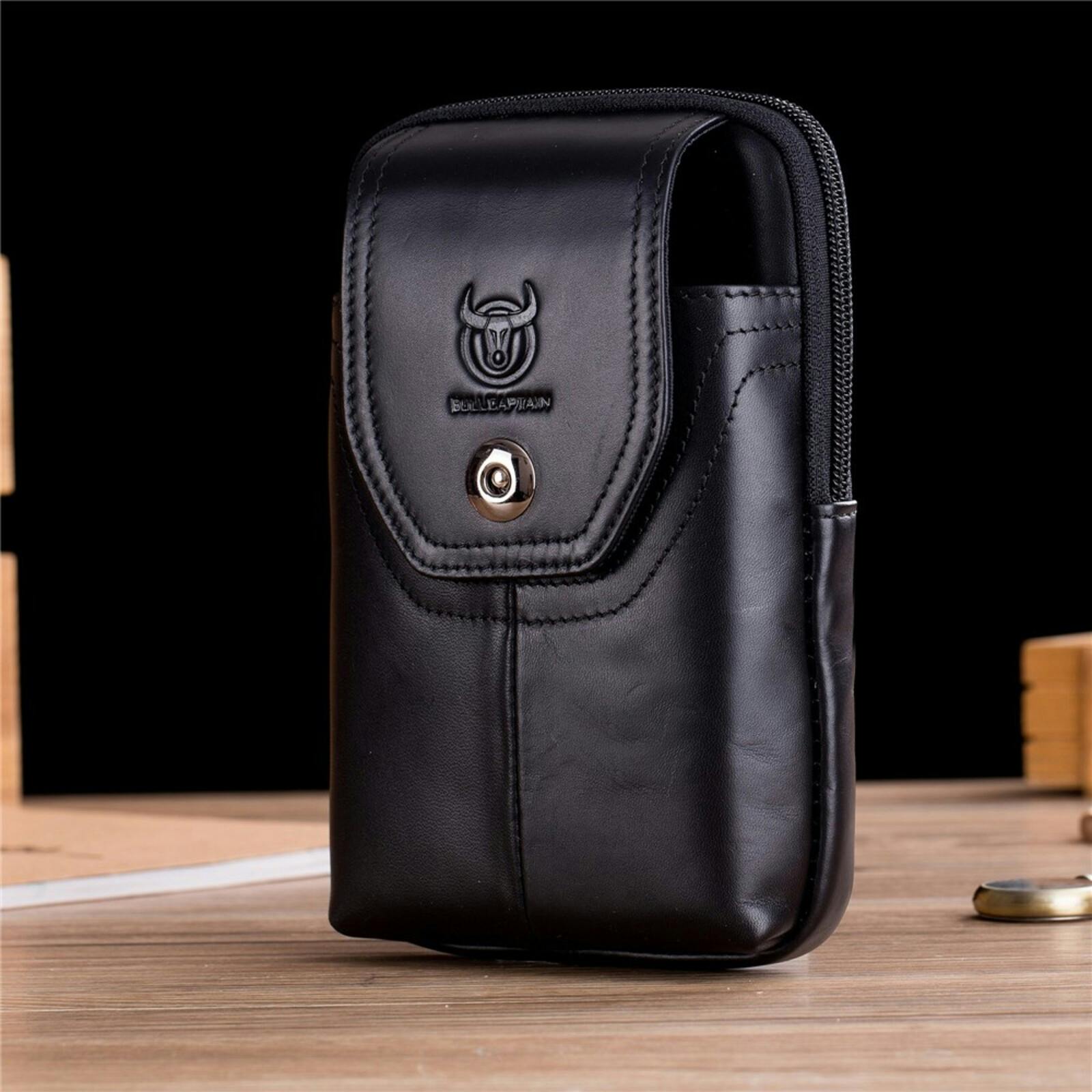 Bullcaptain Vertical Leather Smartphone Pouch Zwart L
