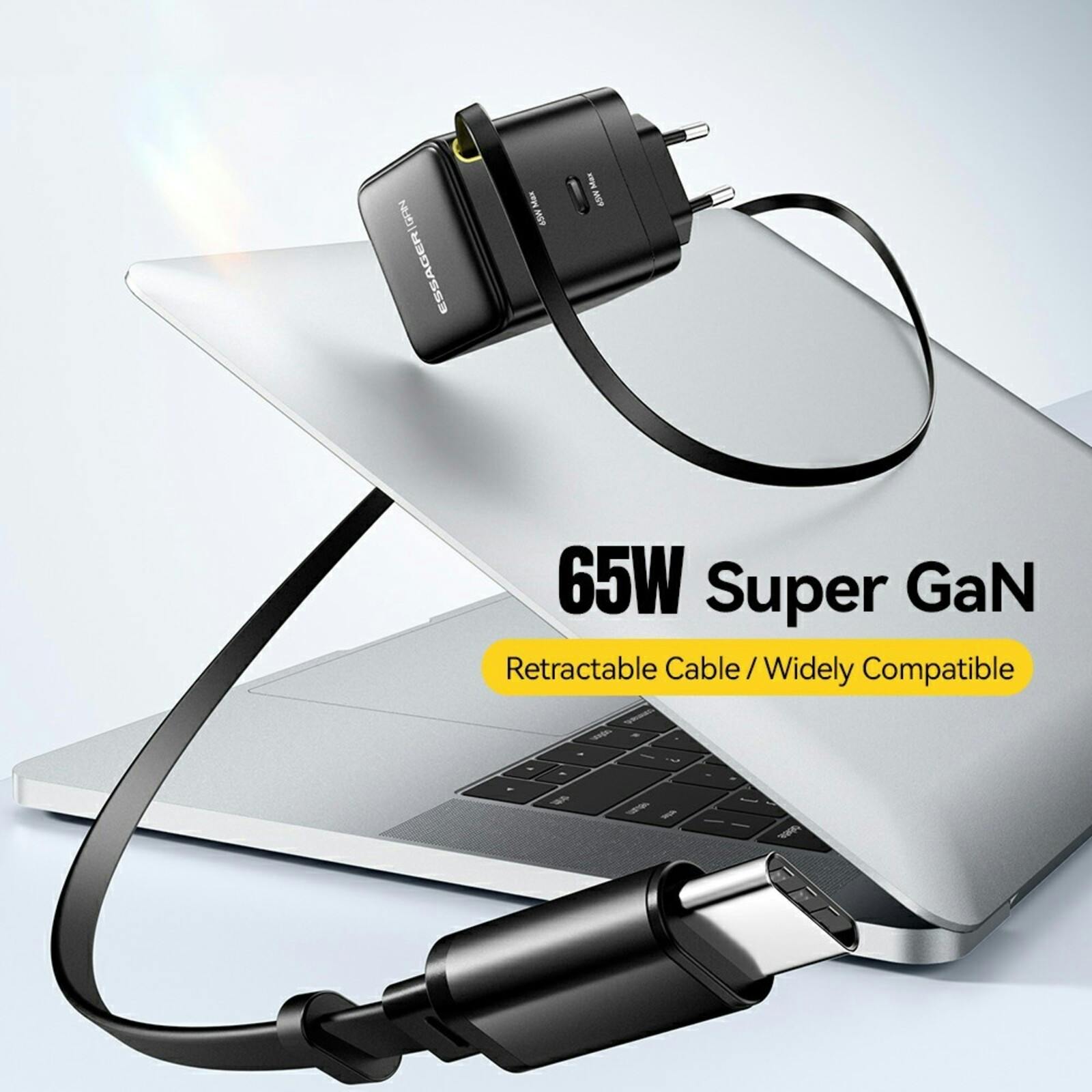 Essager 65W Fast Charging USB-C Oplader met kabel Zwart