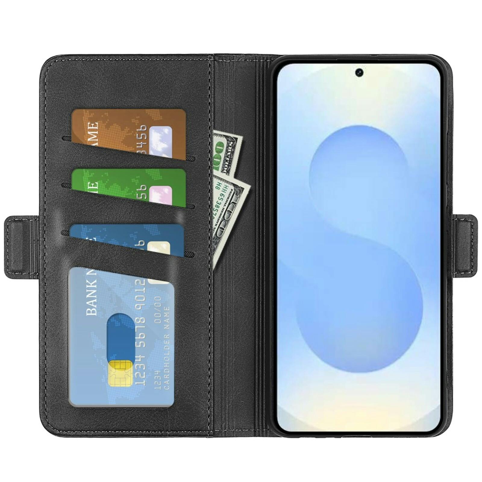 CaseBody Samsung S26 Plus Real Leather Wallet Hoesje Zwart