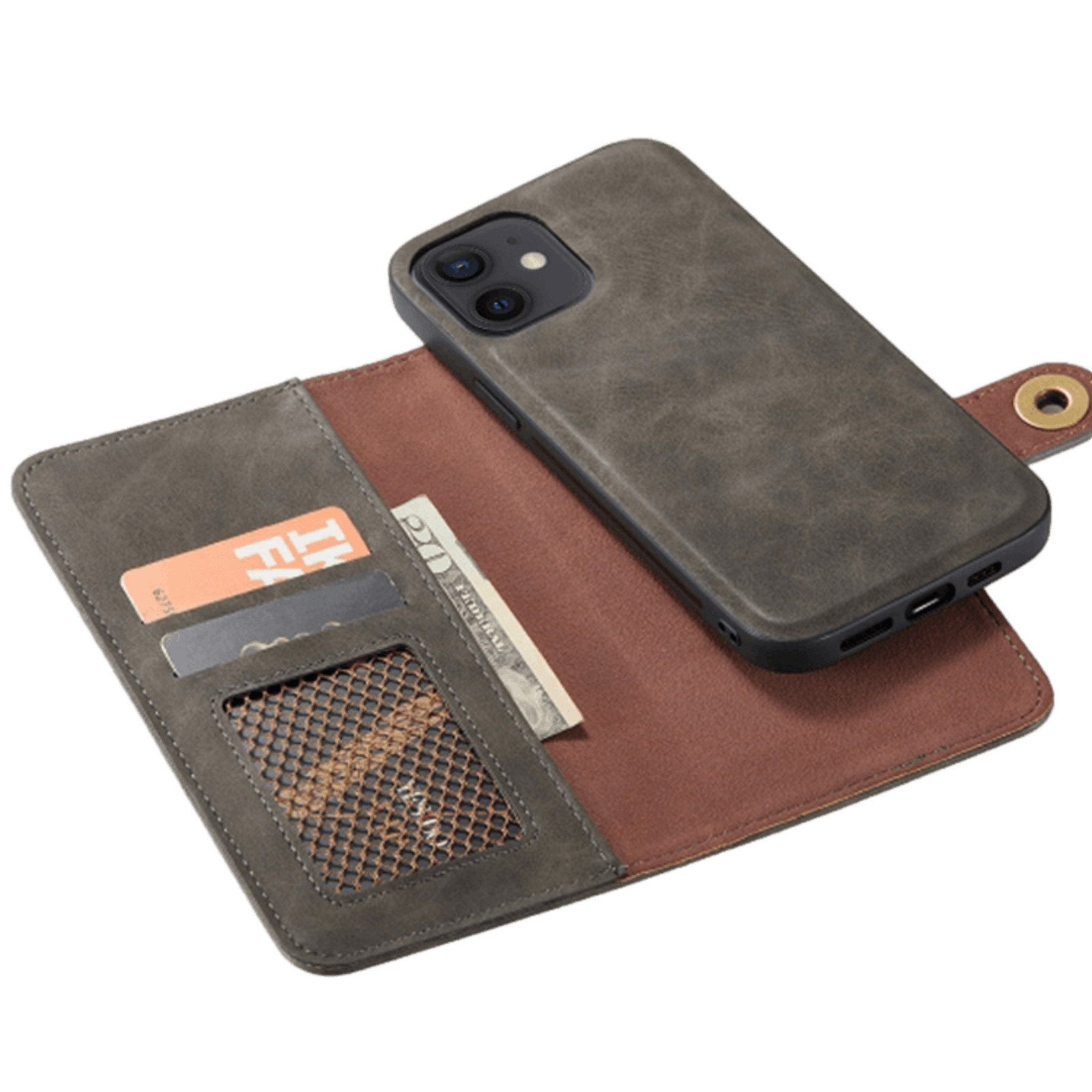 Mocaa iPhone 12 (Pro) Vintage 2-in-1 Wallet Hoesje Grijs