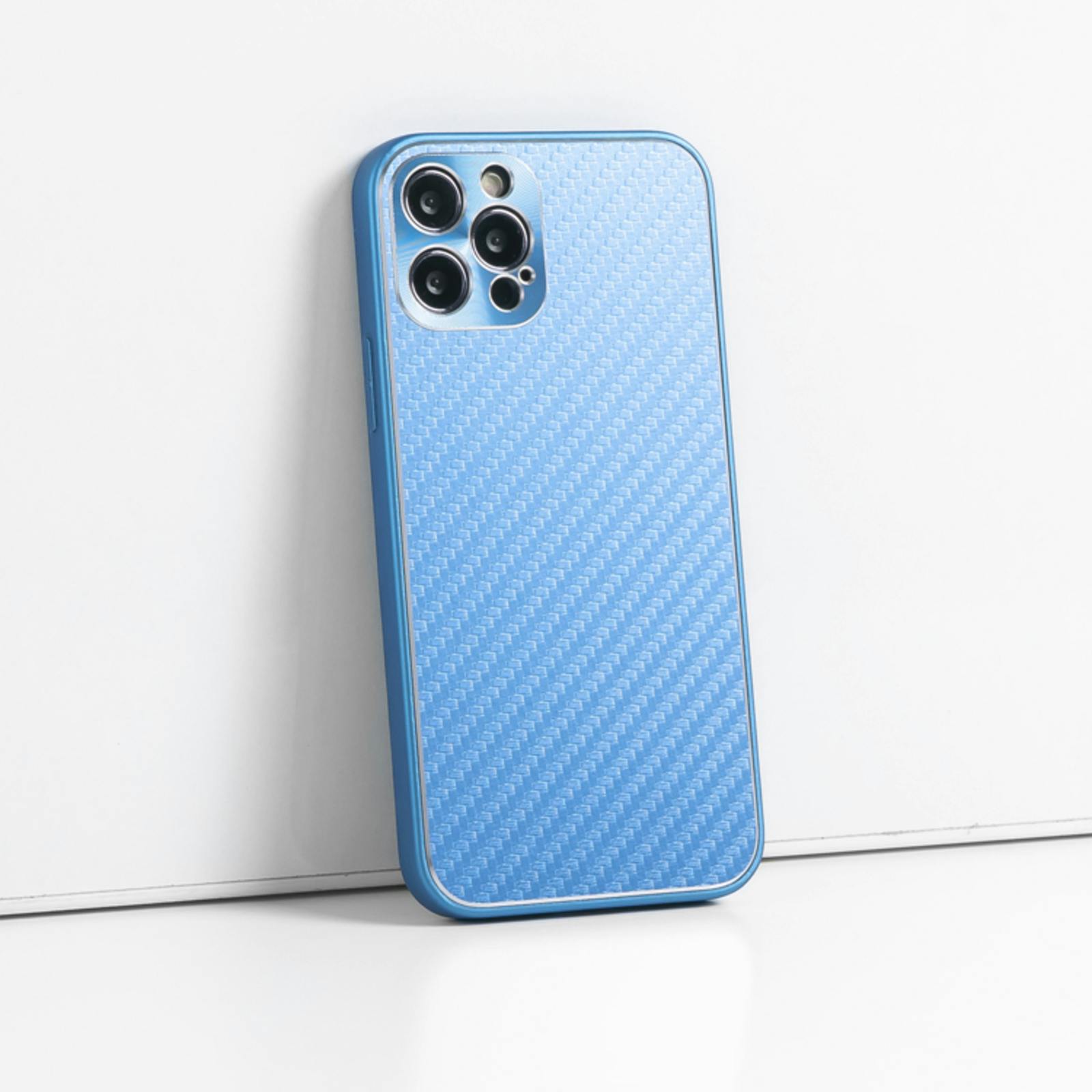 CaseBody iPhone 12 Carbon Metal Frame Hoesje Blauw