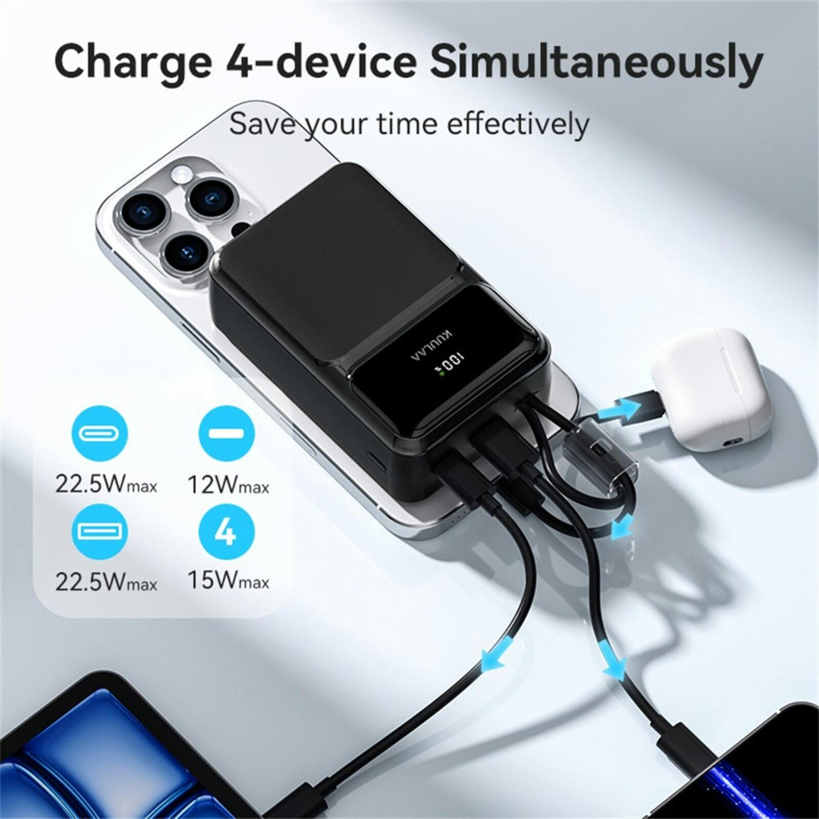 Kuulaa High Capacity Mini Powerbank 30.000mAh Zwart