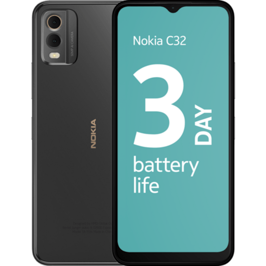 Nokia C32 Zwart - Voorkant & achterkant