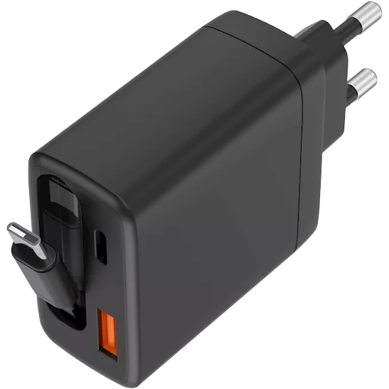 Musthavz 2-Poorts PD Snellader 65W met Uitschuifbare Kabel Zwart