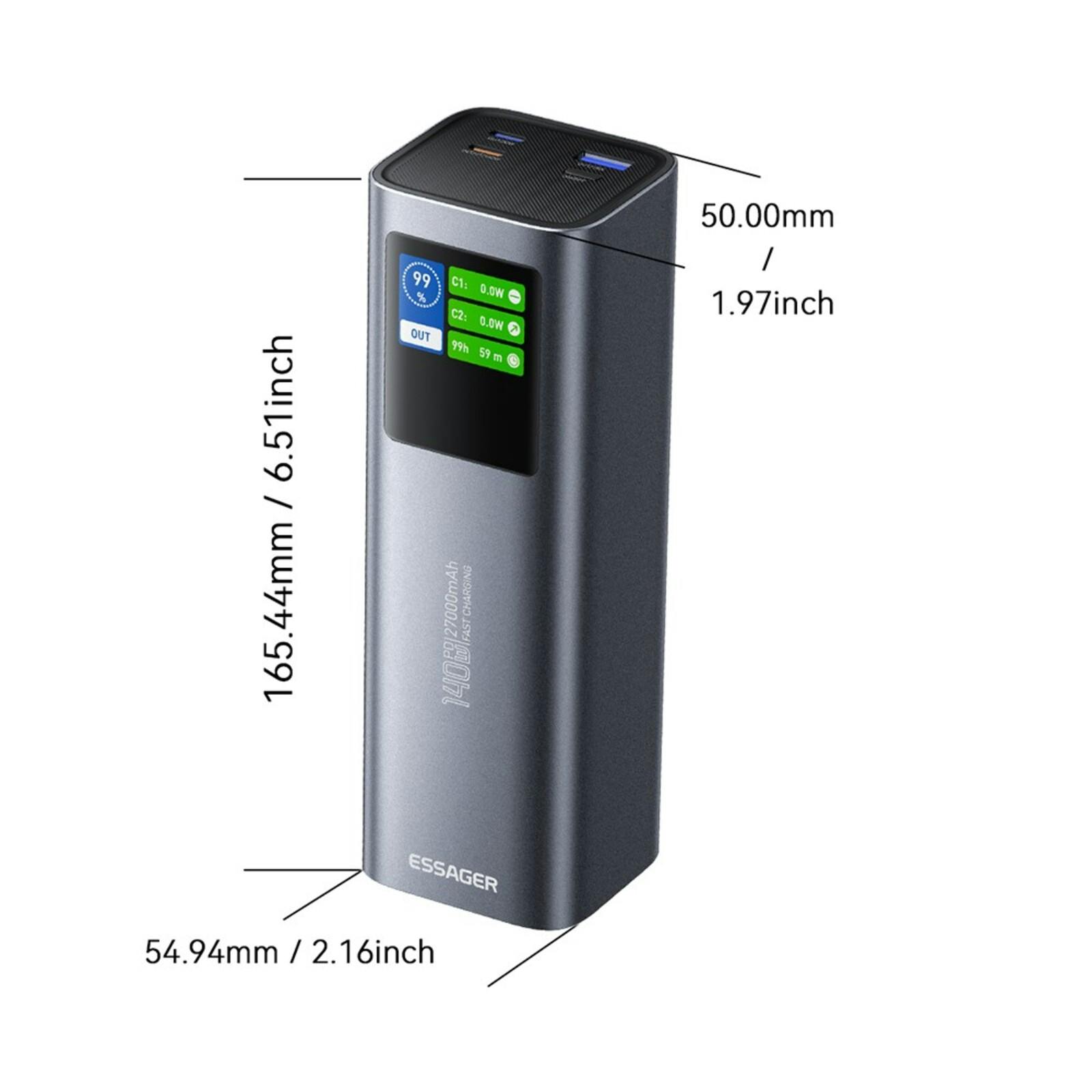 Essager 140W Ultra Powerbank Laptop Multi-Device 27.000mAh Grijs