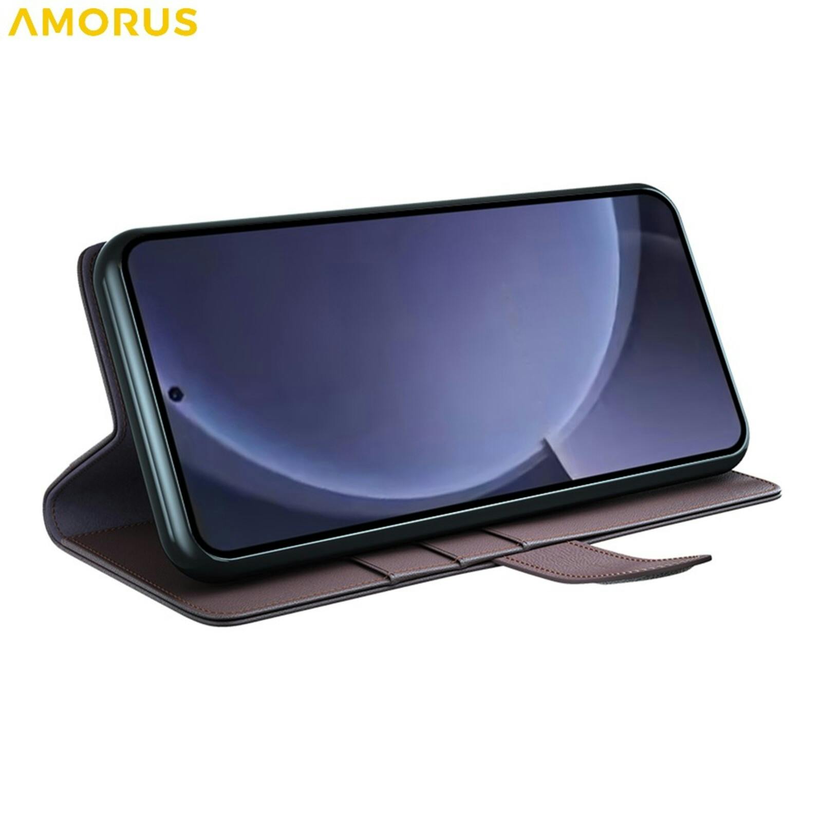 Amorus Samsung Galaxy S26 Luxe Lederen Bookcase Bruin