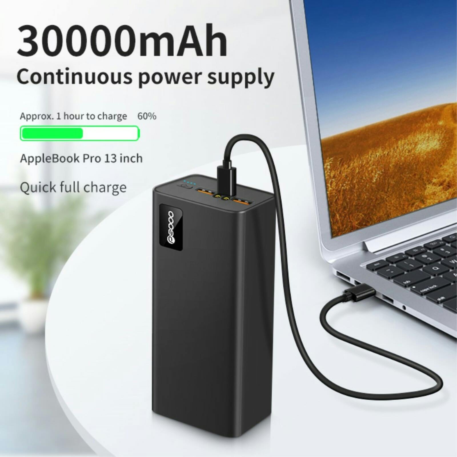 PSOOO 30.000mAh 65W Laptop Charging Station Zwart 30.000 mAh