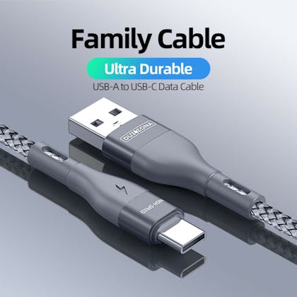 Duzzona Gewoven USB-A naar USB-C High Speed Oplaad + Datakabel Grijs 2m