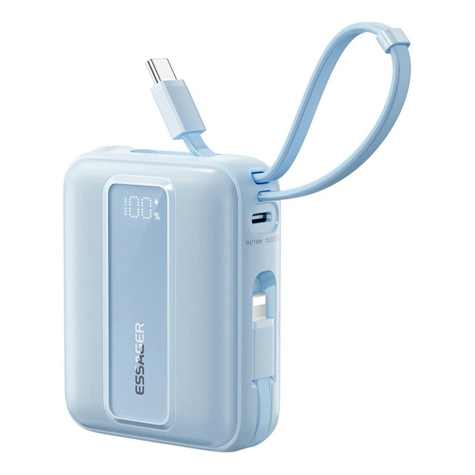 Essager Quick Charge Compact Powerbank met Kabels Blauw 10.000 mAh