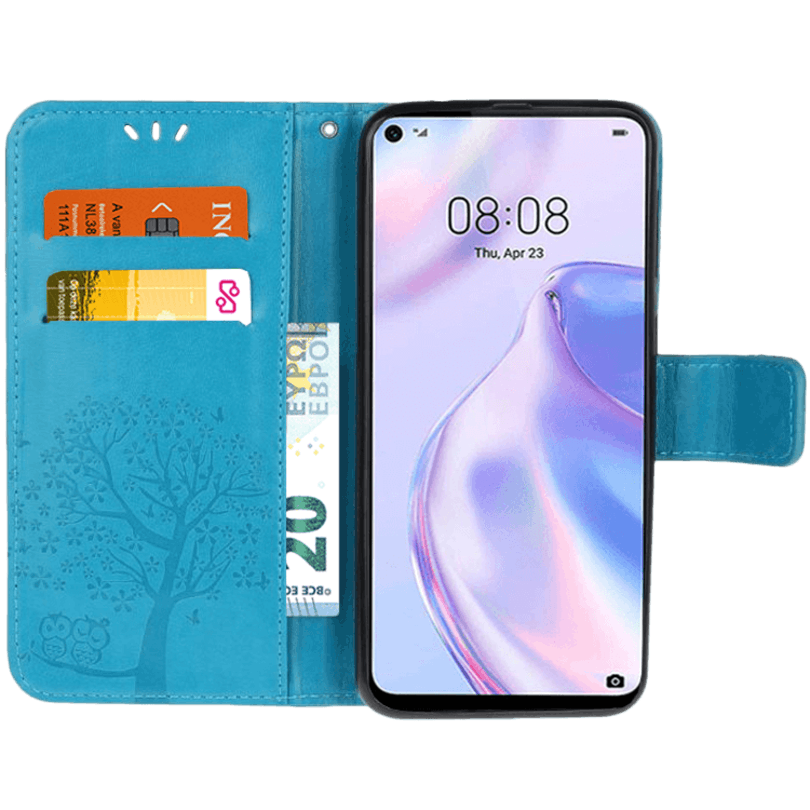 Comfycase Huawei P40 Lite bookcase hoesje uiltjes Blauw