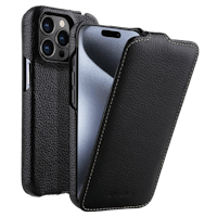 Melkco Apple iPhone 15 Pro Max Leather Flip Case Zwart