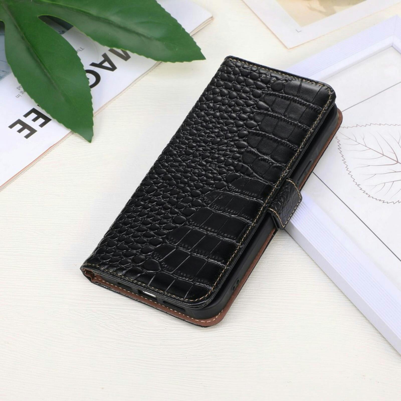 Mocaa Samsung S23 FE Croco Book Case Leer Zwart