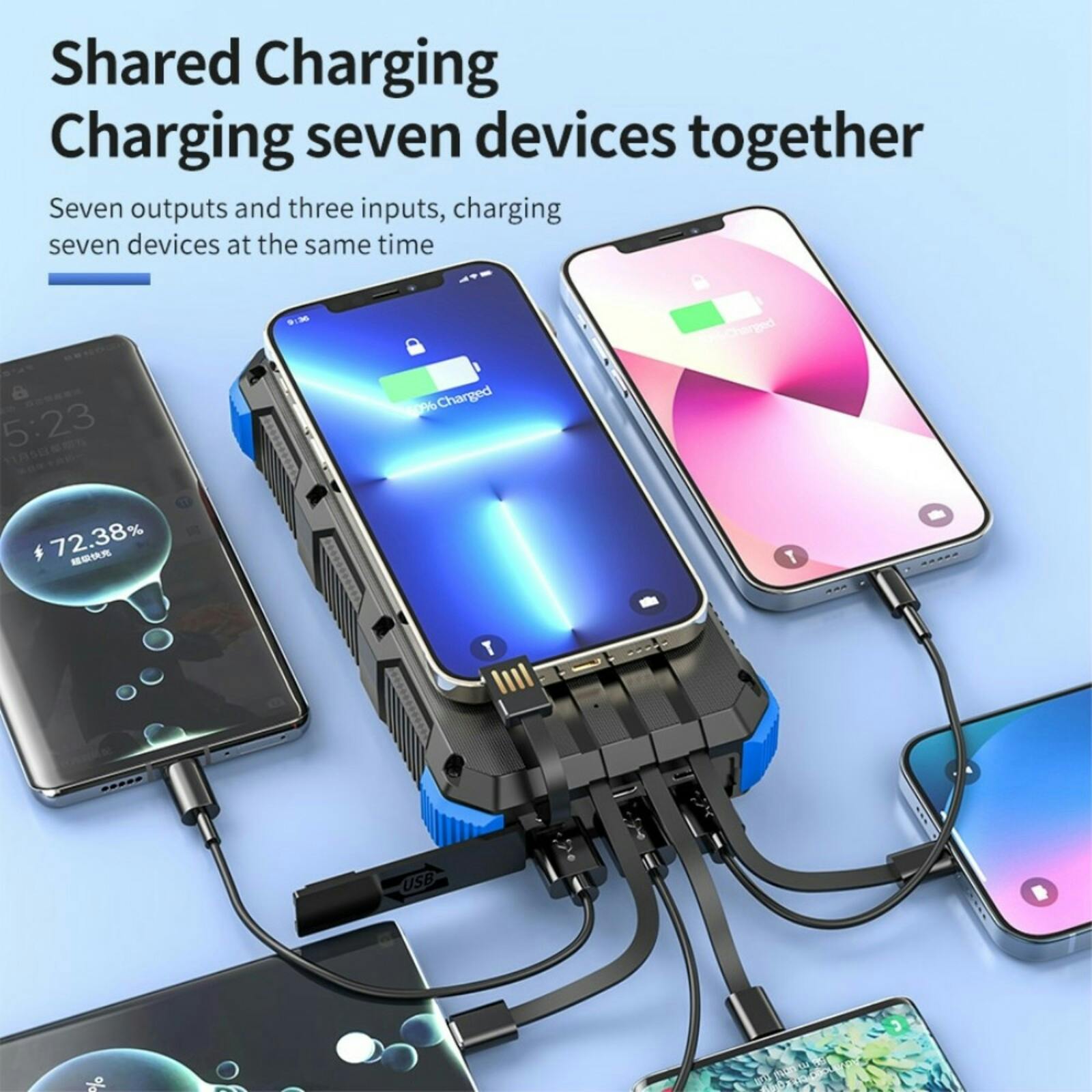 PSOOO 20.000mAh Rugged Solar Charging Powerbank Blauw 20.000 mAh