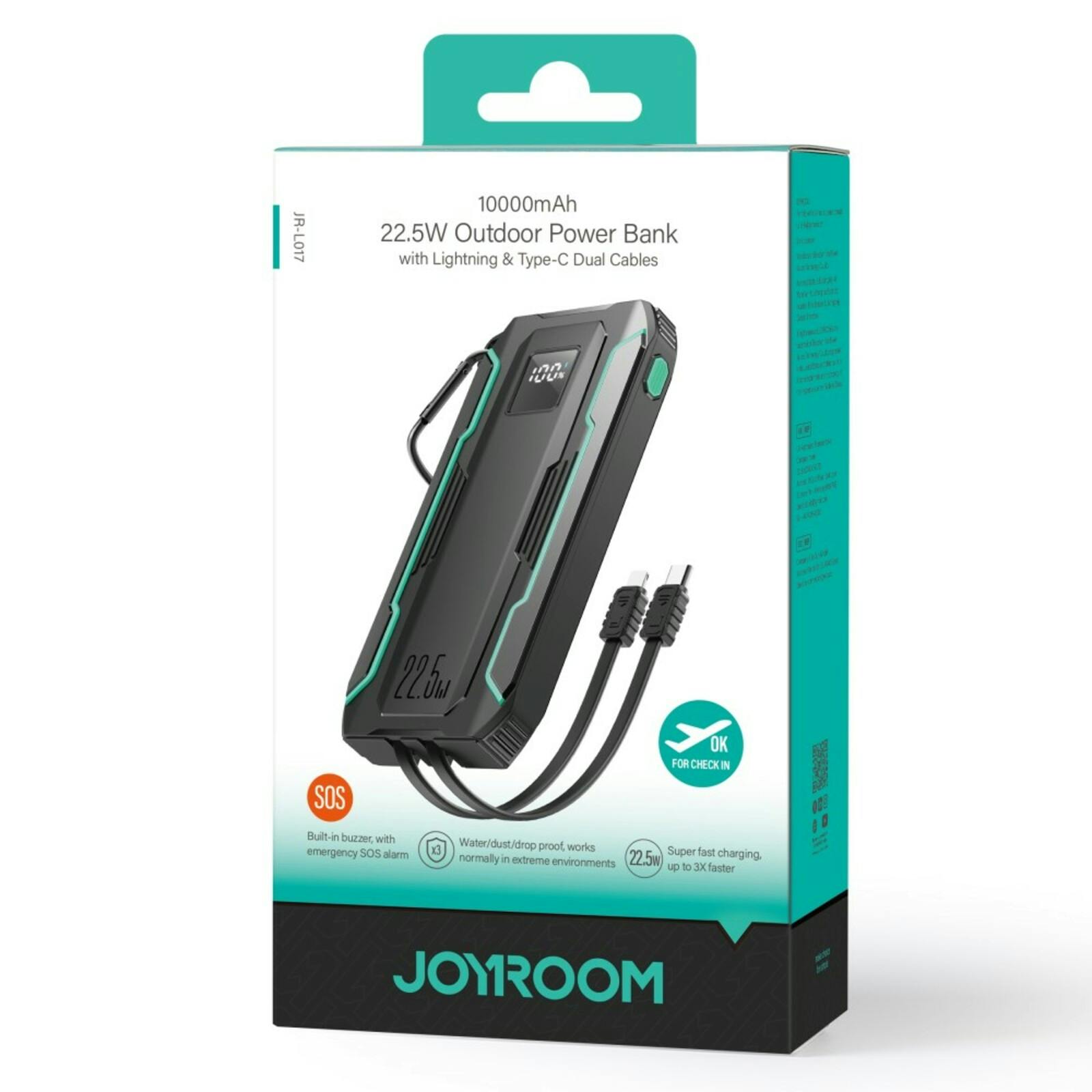 Joyroom 22.5W Dual Cable Outdoor Powerbank Zwart 10.000 mAh