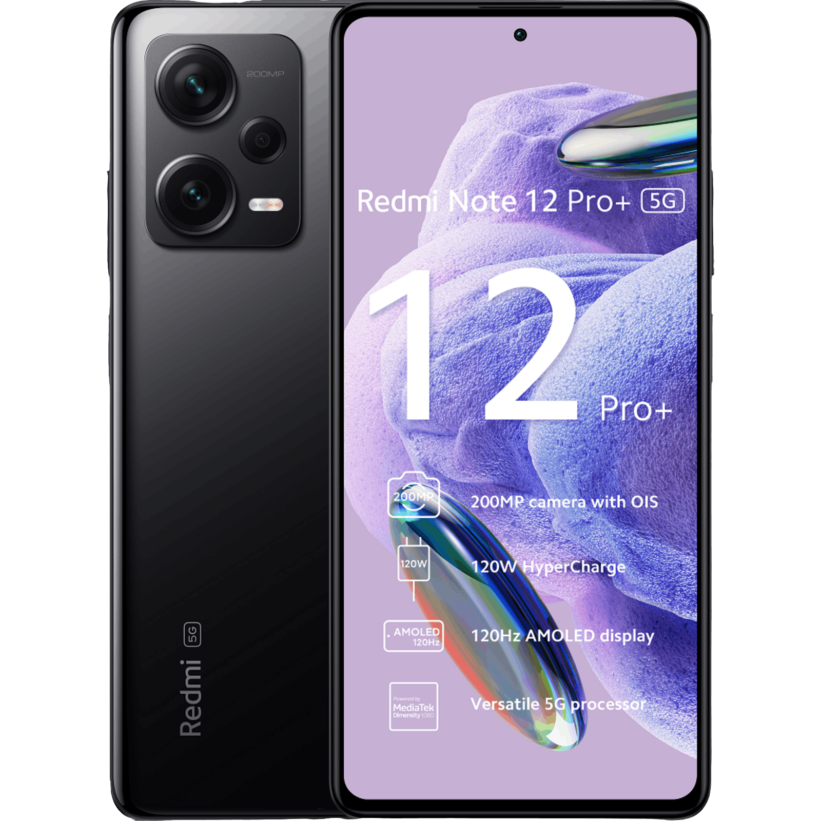 Xiaomi Redmi Note 12 Pro+ 5G Midnight Black - Voorkant & achterkant