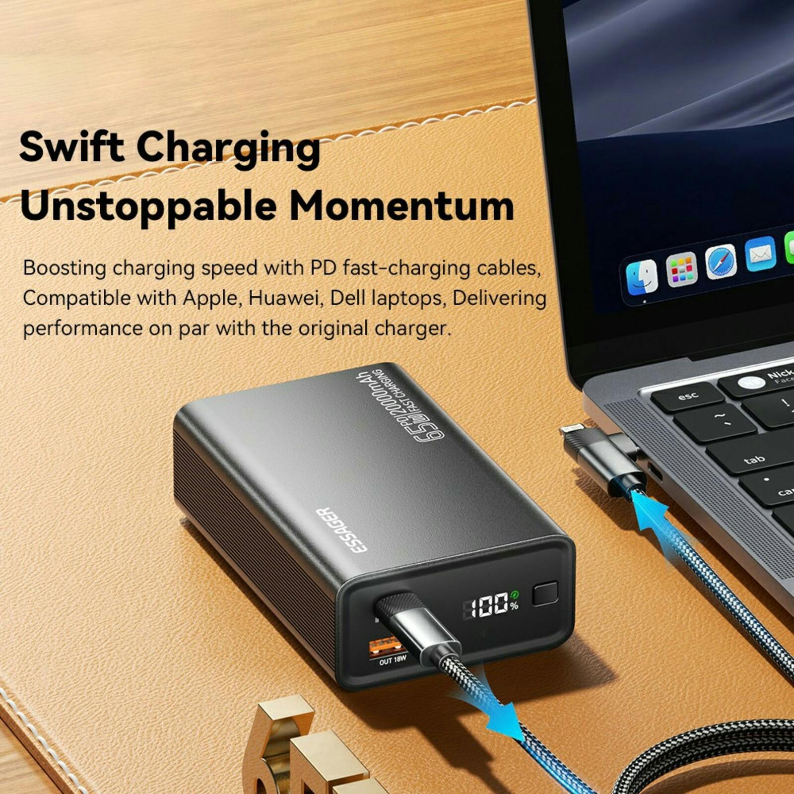 Essager 20.000mAh 65W PD Powerbank Zwart 20.000 mAh