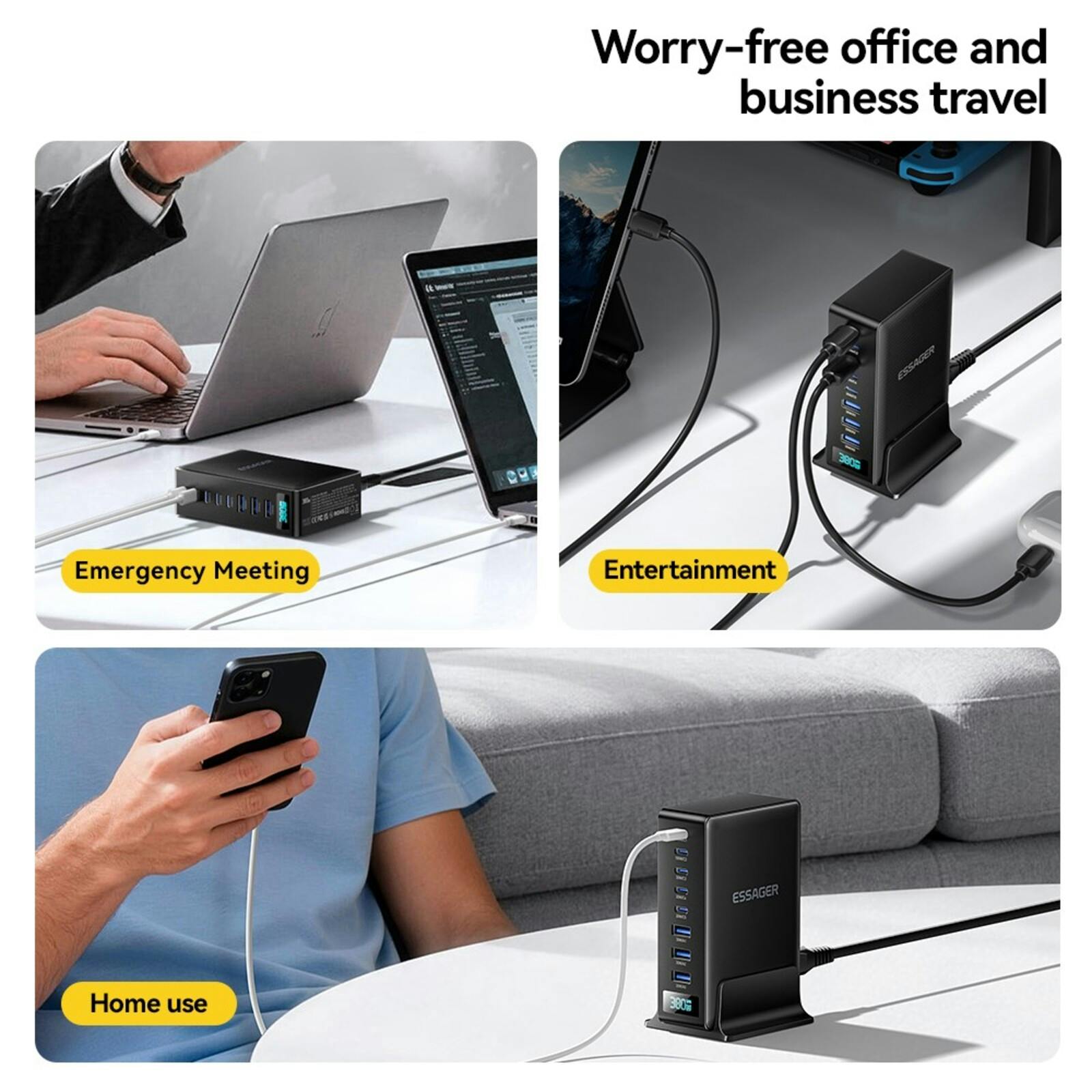Essager 100W 5 USB-C + 3 USB-A Fast Charger Zwart
