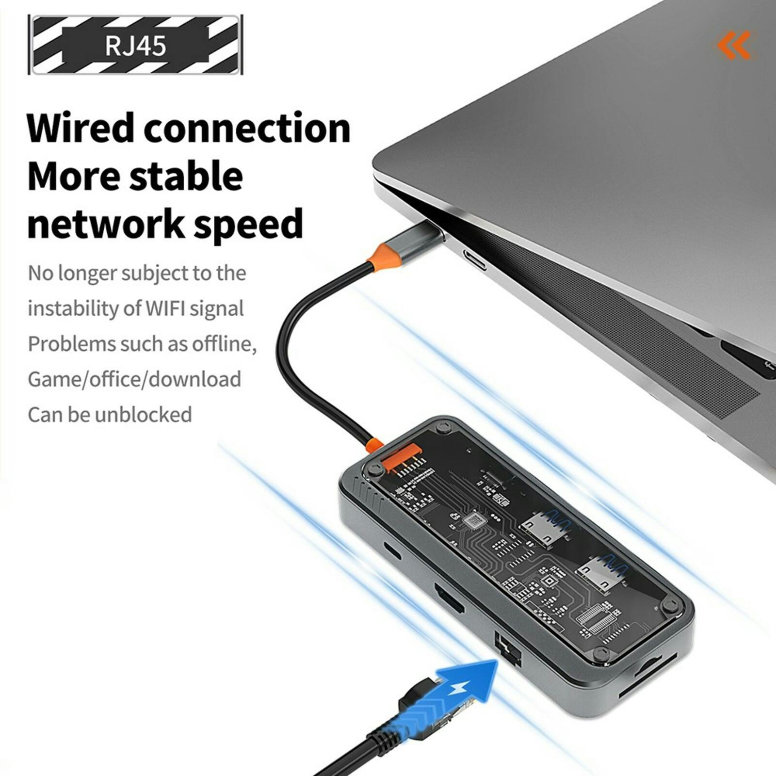 Mocaa SW8V 8-in-1 Type-C USB-Hub Zwart 15cm