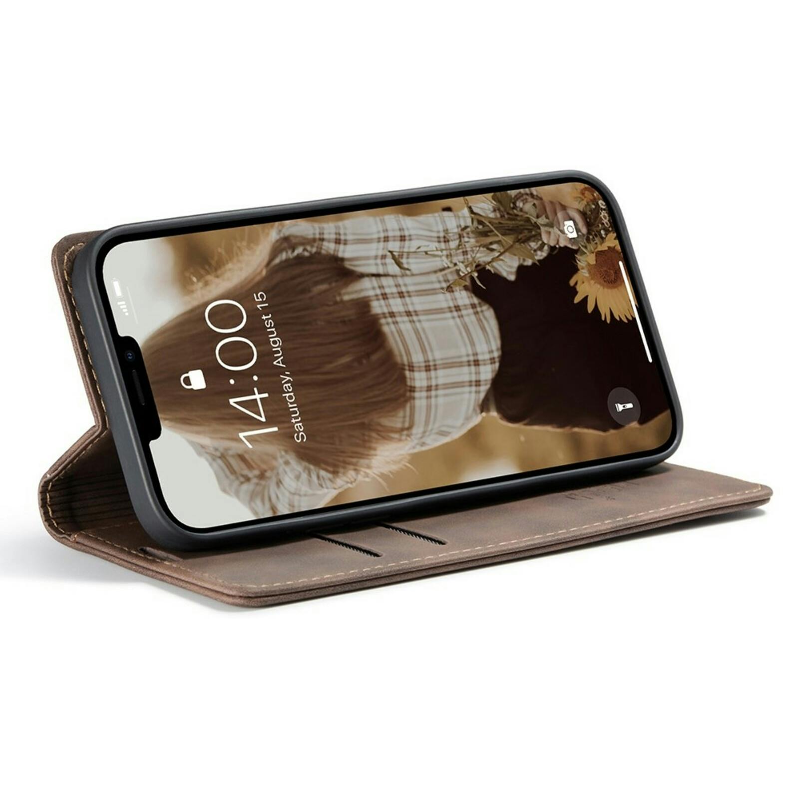 Caseme iPhone 13 Business Wallet Bookcase Hoesje Donkerbruin