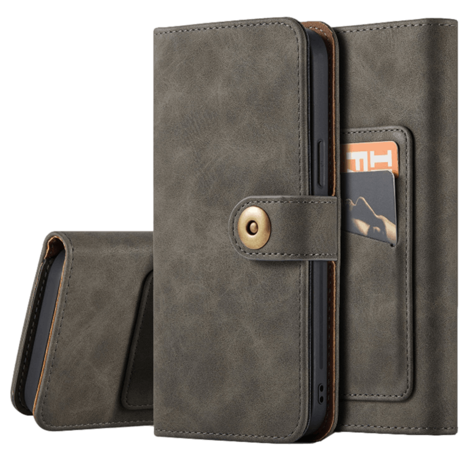 Mocaa iPhone 12 (Pro) Vintage 2-in-1 Wallet Hoesje Grijs