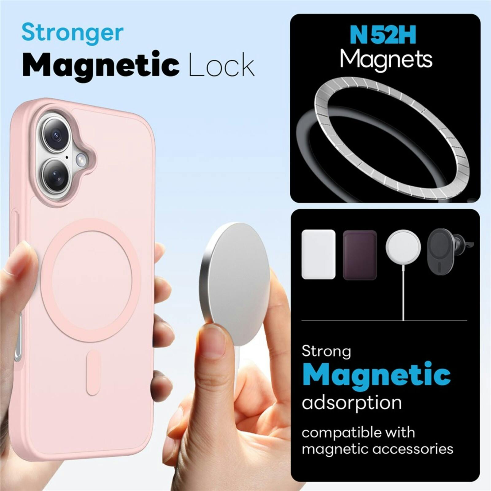Northjo 2-in-1 iPhone 16 Hoesje – Shockproof, MagSafe + Screenprotector Roze