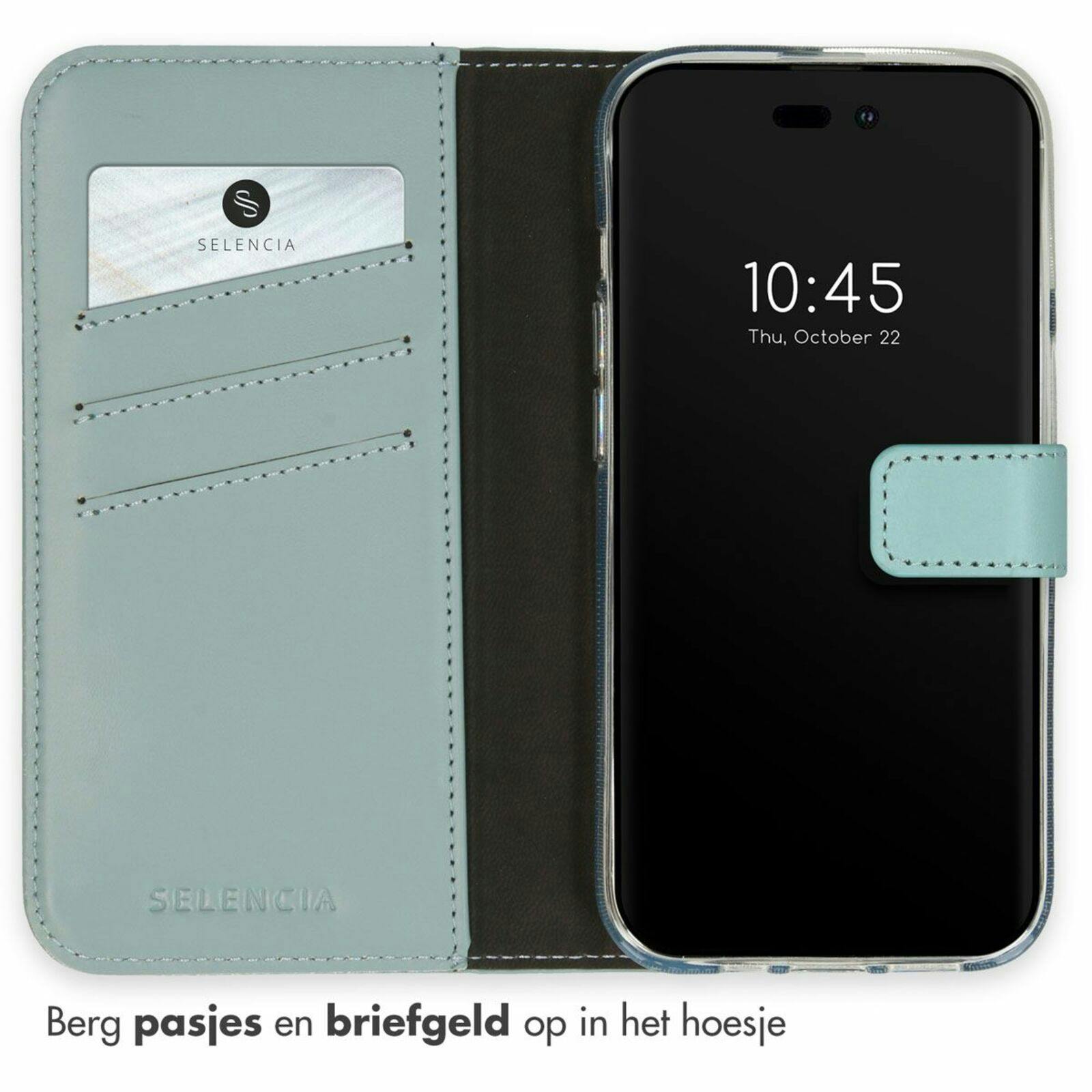 Selencia iPhone 14 Pro Leren Portemonnee Hoesje Lichtblauw