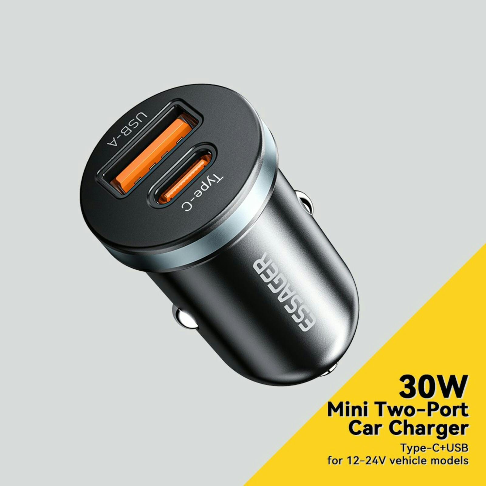 Essager Plug and Charge 30W Autolader USB en USB-C Zwart