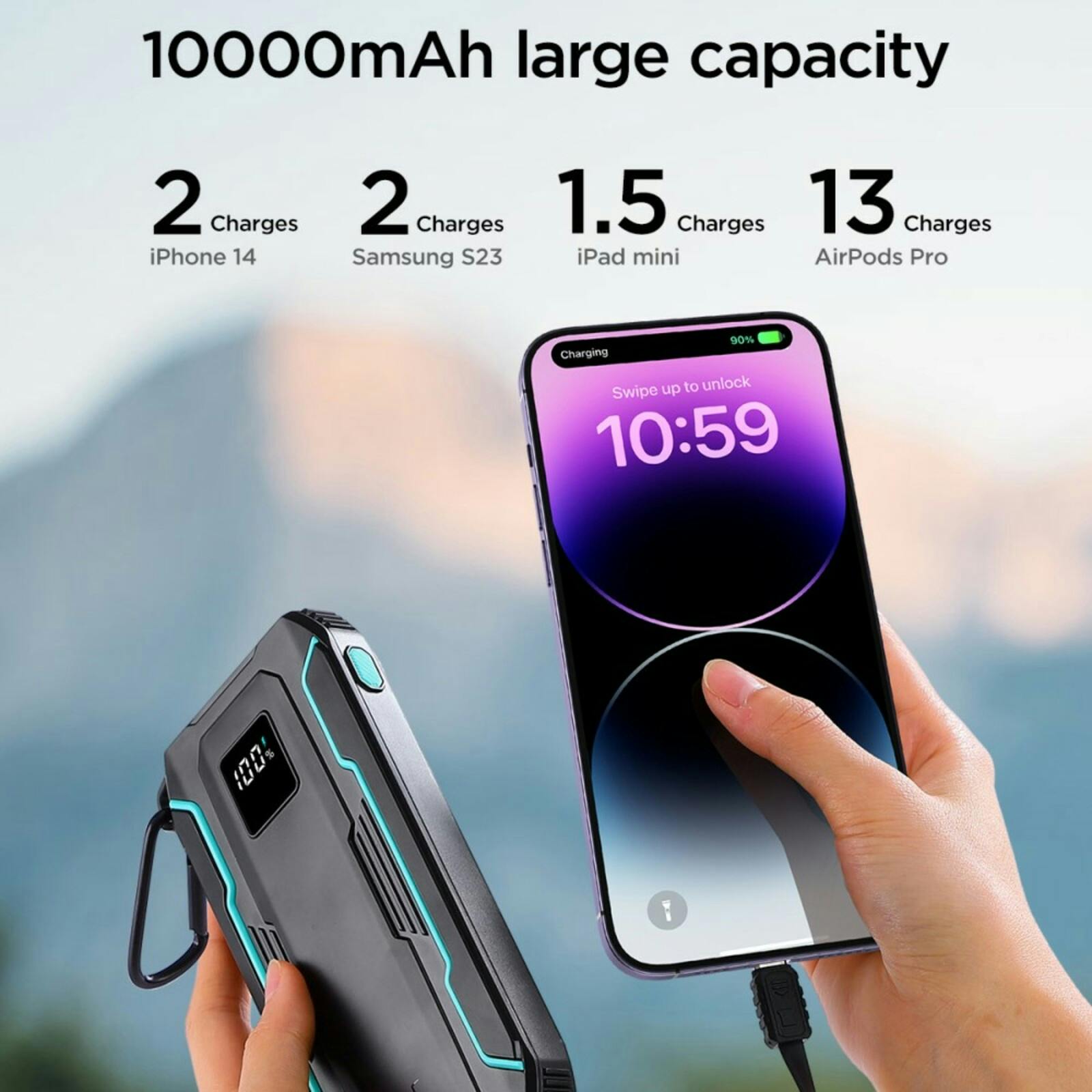 Joyroom 22.5W Dual Cable Outdoor Powerbank Zwart 10.000 mAh