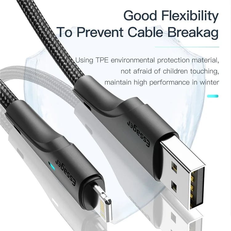 Essager Gewoven USB-A naar Lightning Kabel Zwart