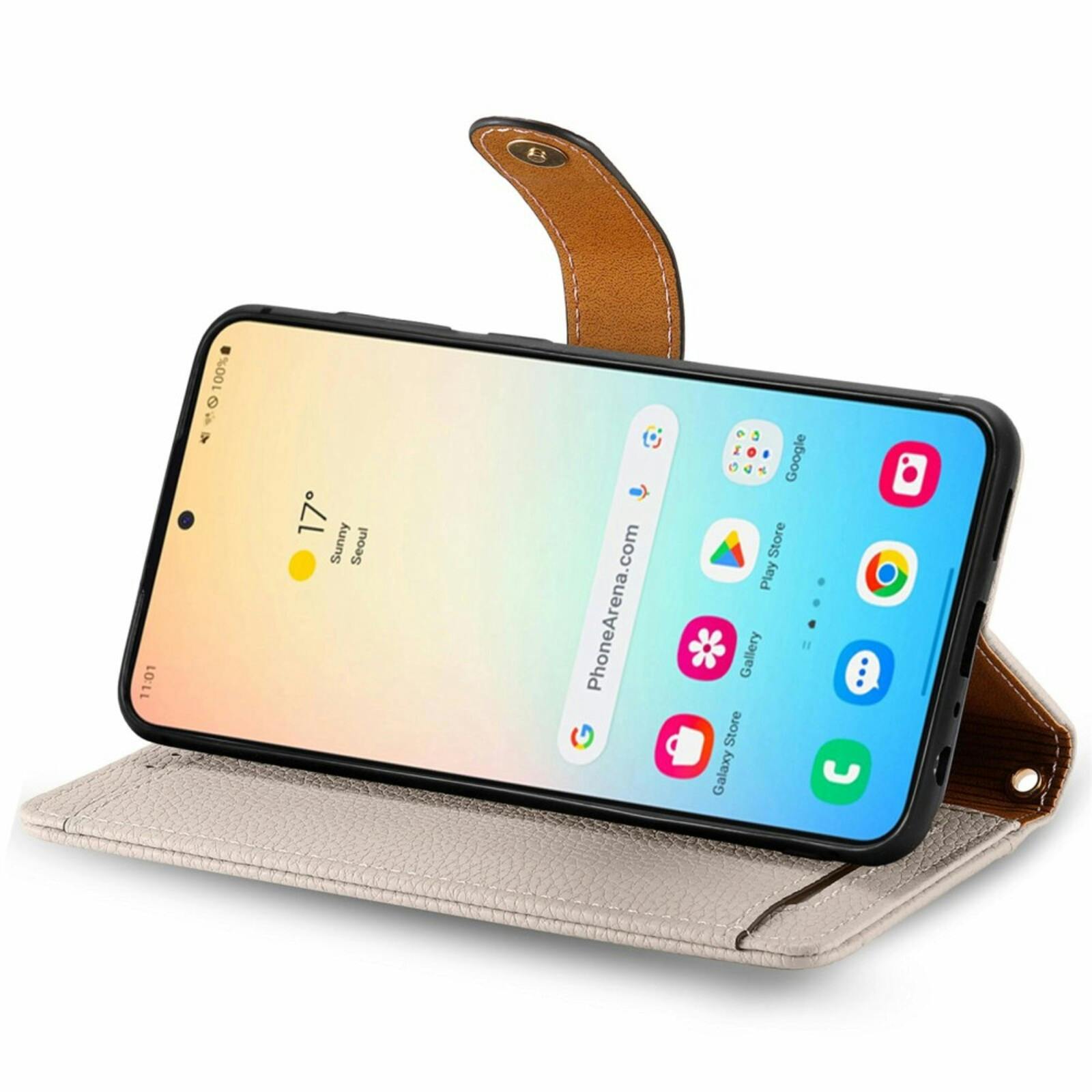 Mocaa Samsung Galaxy S24 Love Heart Wallet Hoesje Beige