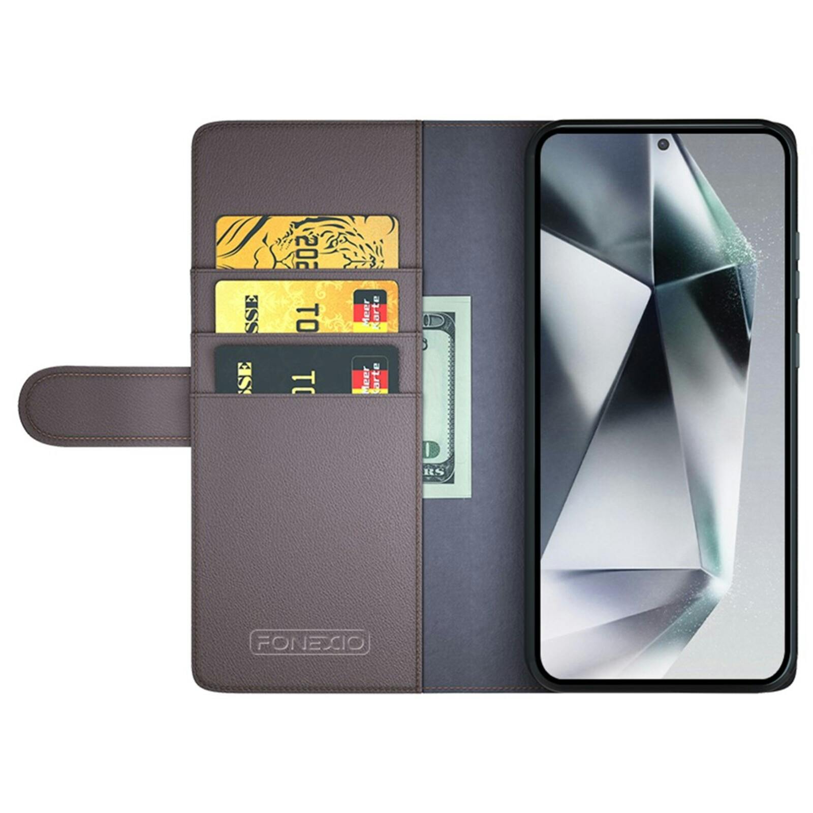 Fonexio Samsung Galaxy 25 Ultra Luxe Lederen Book Case Bruin