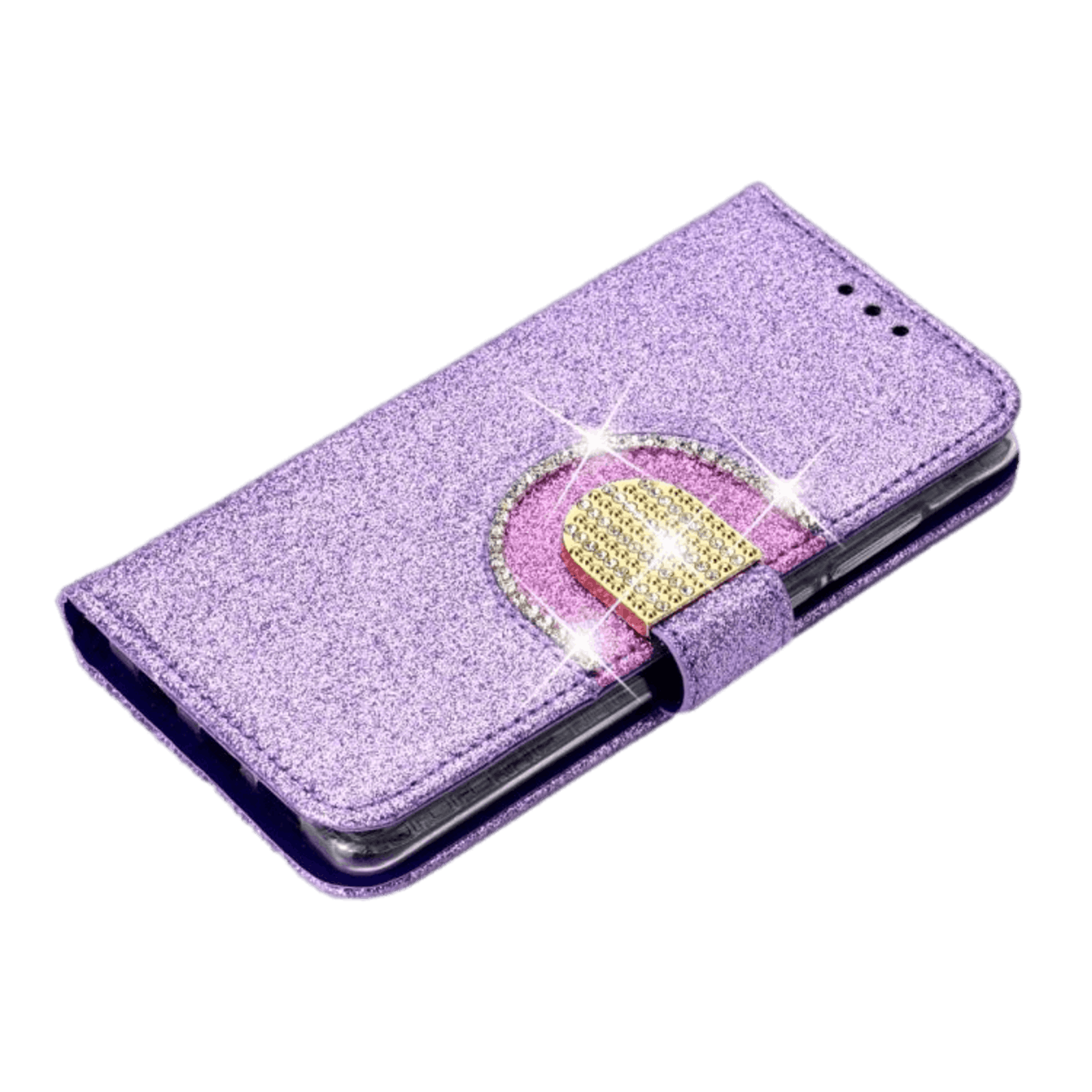 TwoTone Huawei P30 glitter hoesje met pasruimte en spiegel Paars