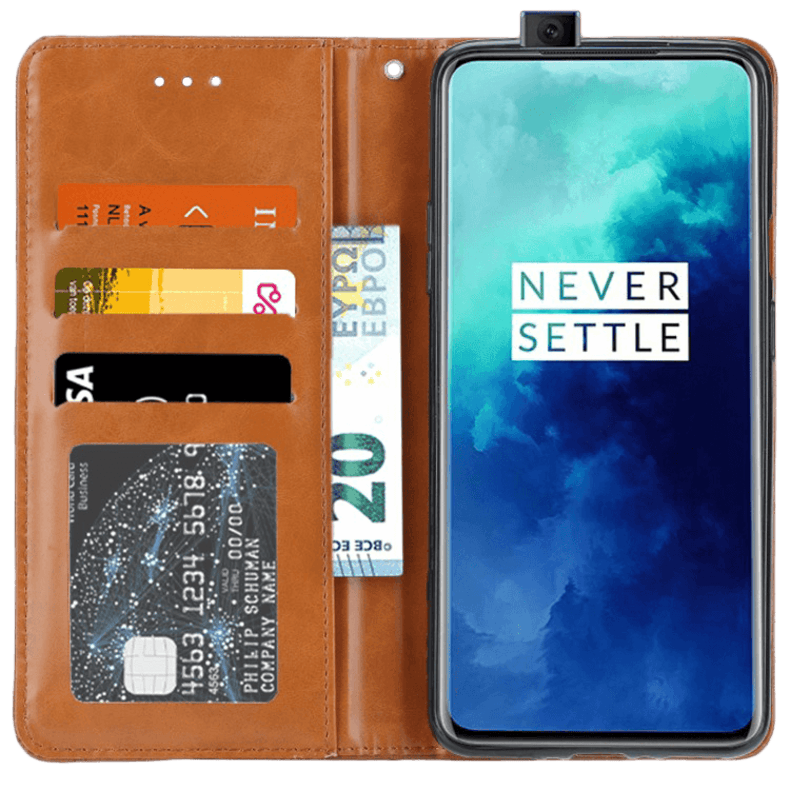 Comfycase OnePlus 7T Pro Bookcase Hoesje Magneetsluiting Bruin