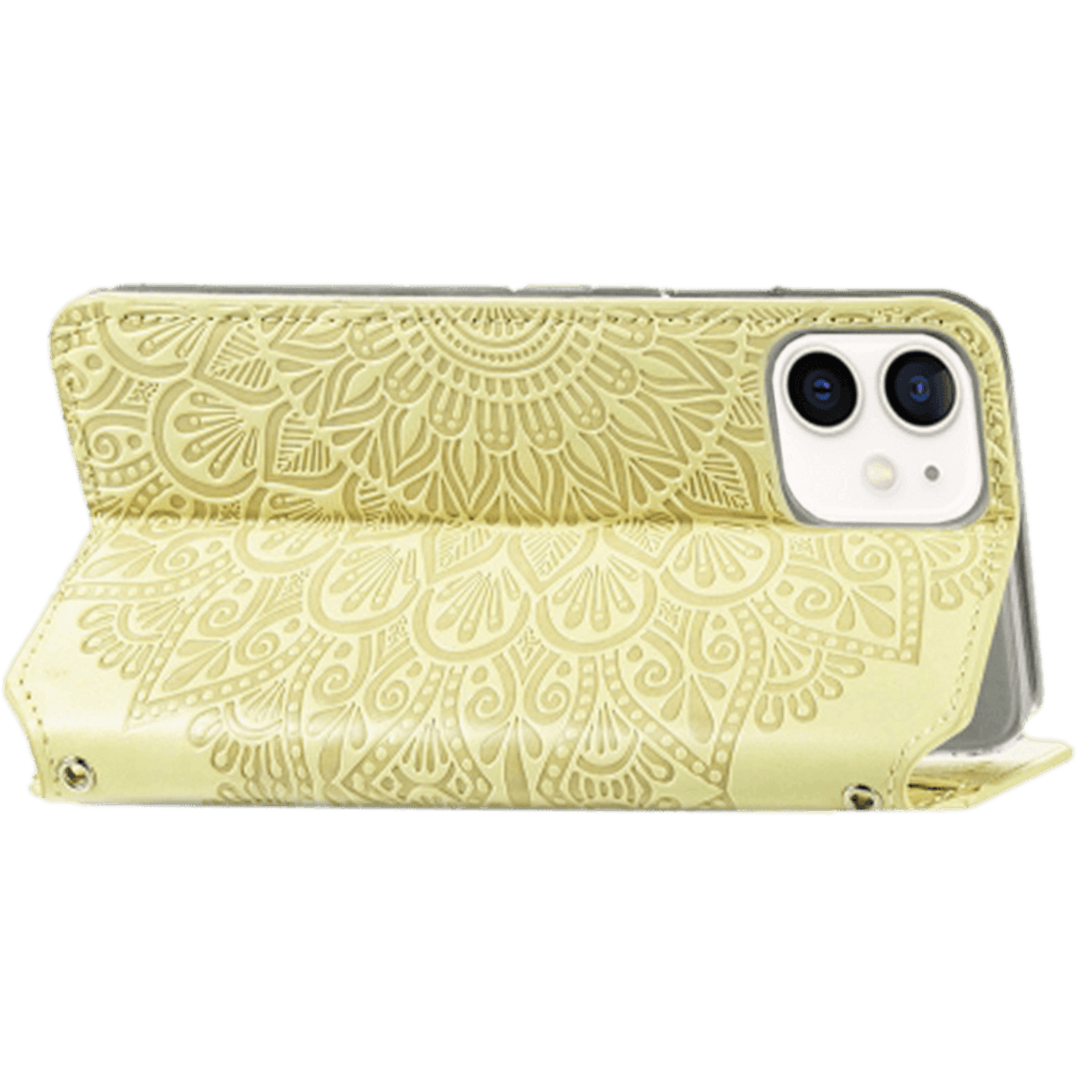 Mocaa iPhone 12 (Pro) Designz Magnetic Mandala Wallet Case Geel