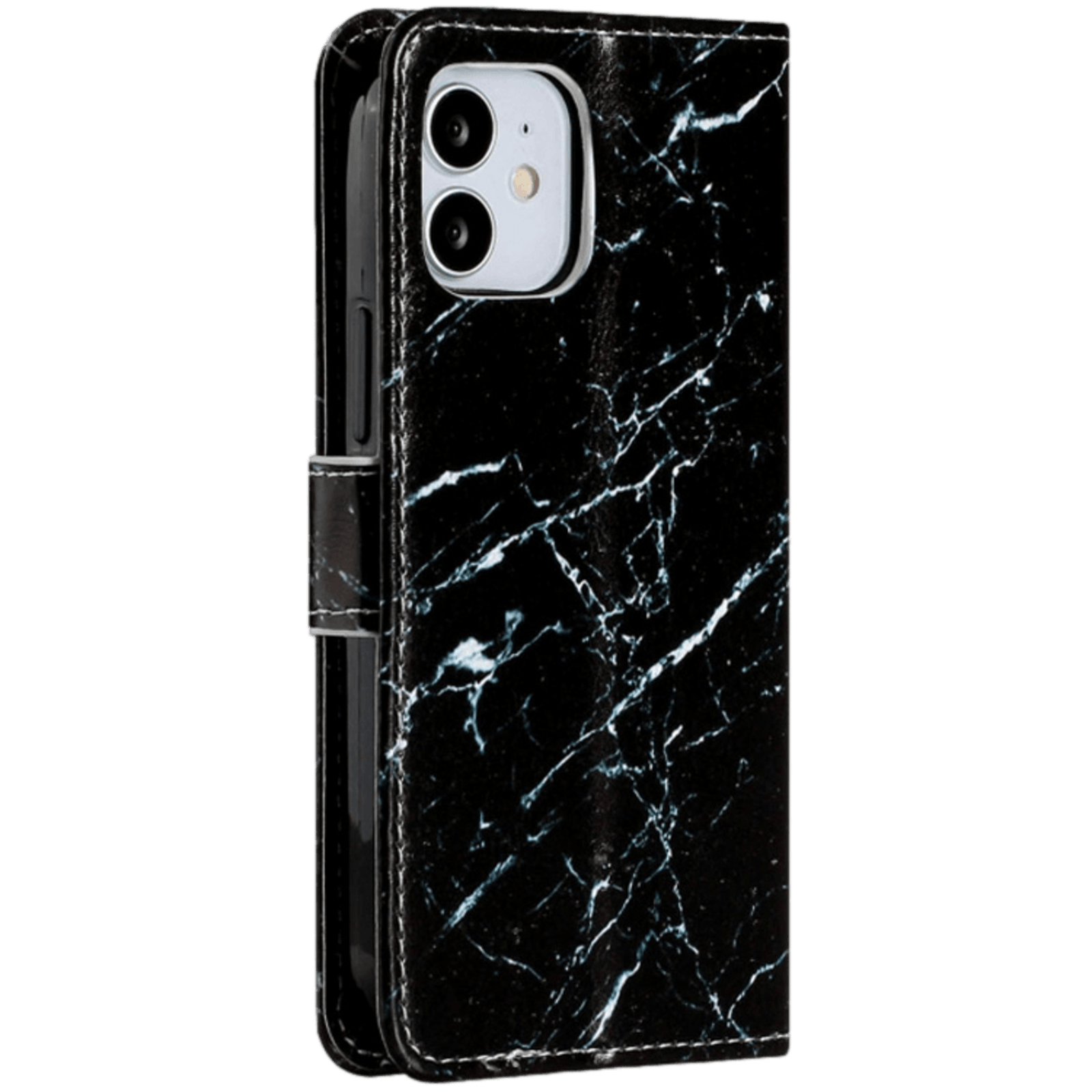 Comfycase iPhone 12 Mini Bookcase Hoesje Zwart Marmer