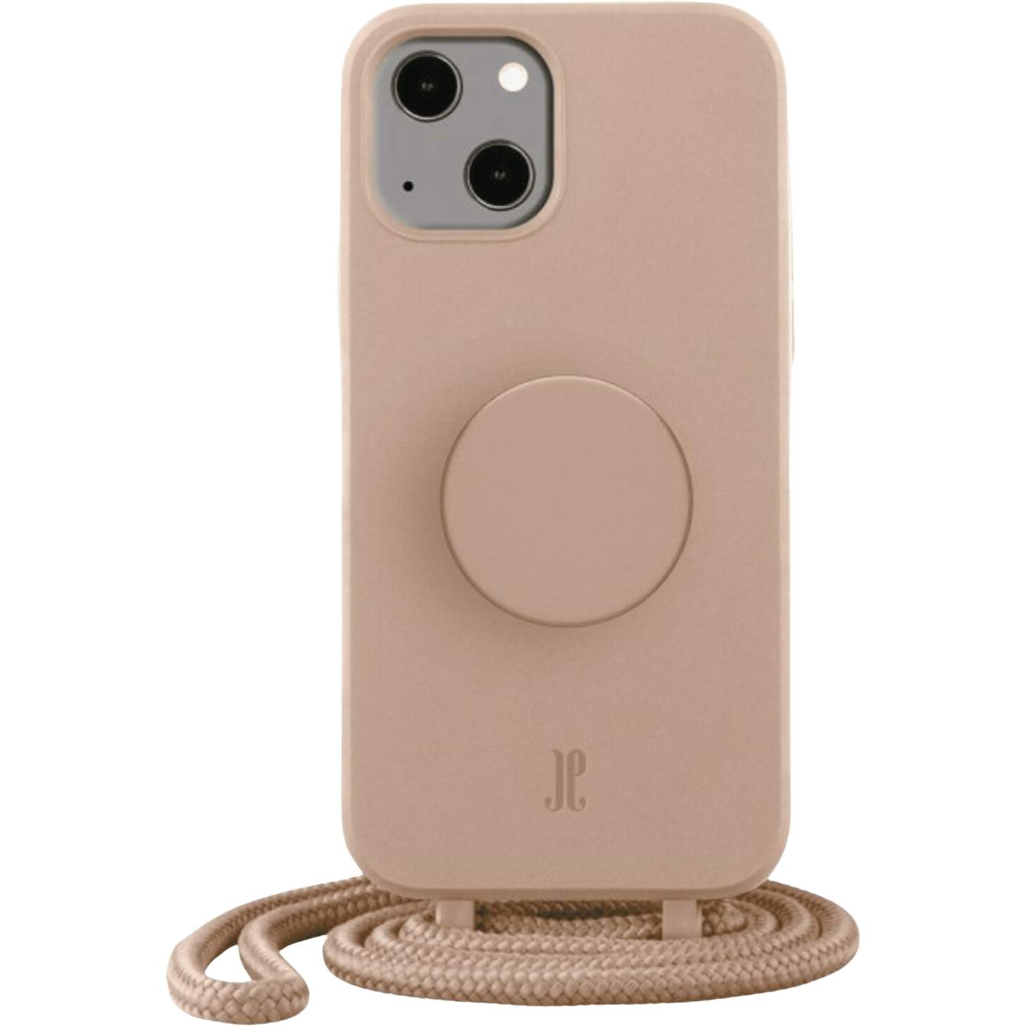 Just Elegance iPhone 14 Plus Siliconen Popsocket Hoesje Met Draagkoord Beige