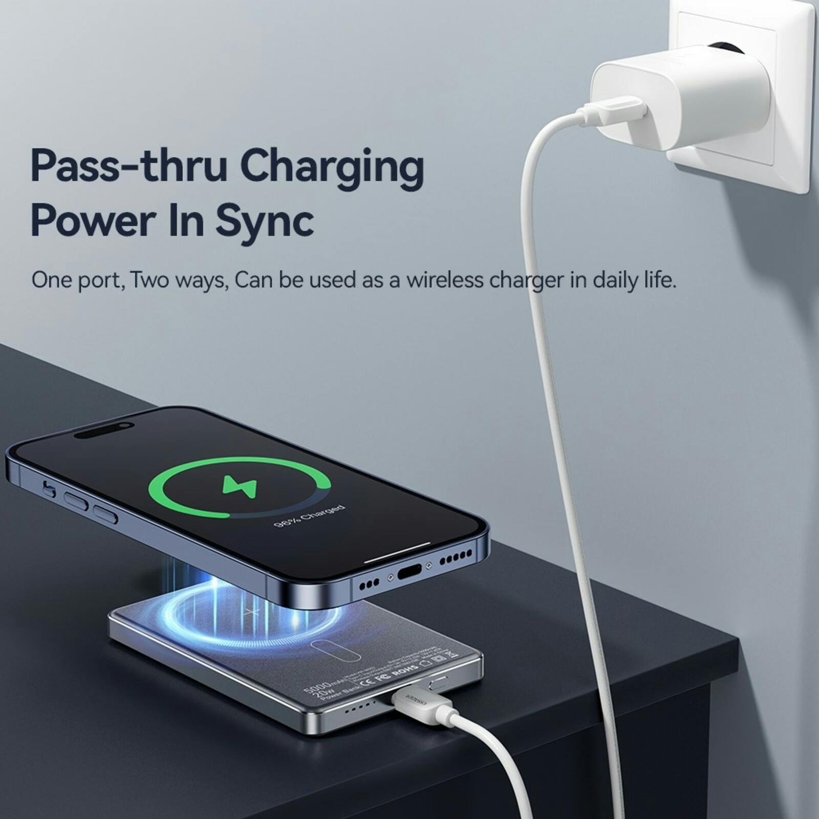 Essager 5000mAh 8mm Ultra Slim MagSafe Wireless Powerbank Titanium 5.000 mAh