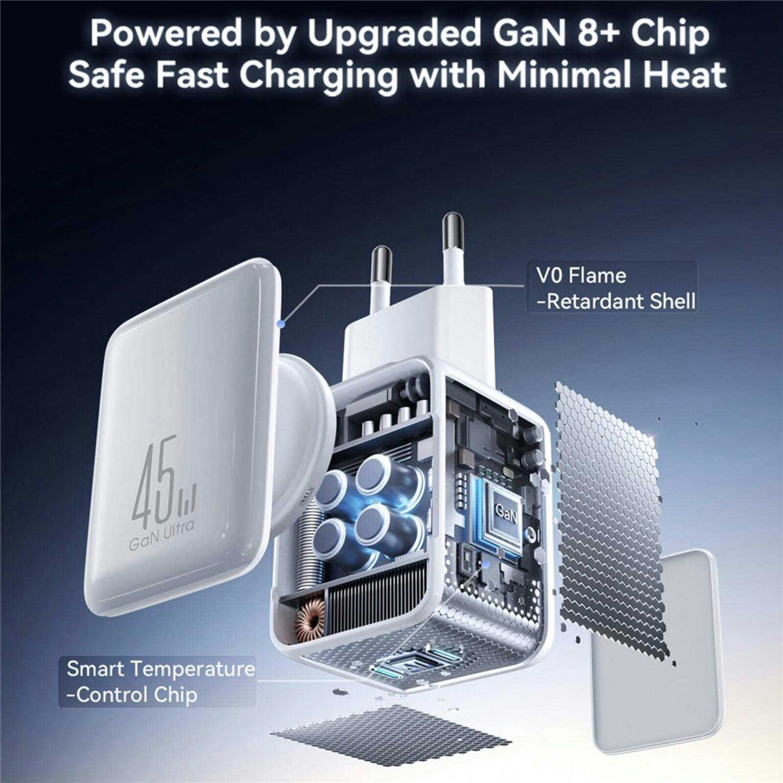 Joyroom 45W Dual-Port GaN Oplader met Ingebouwde Kabel Wit