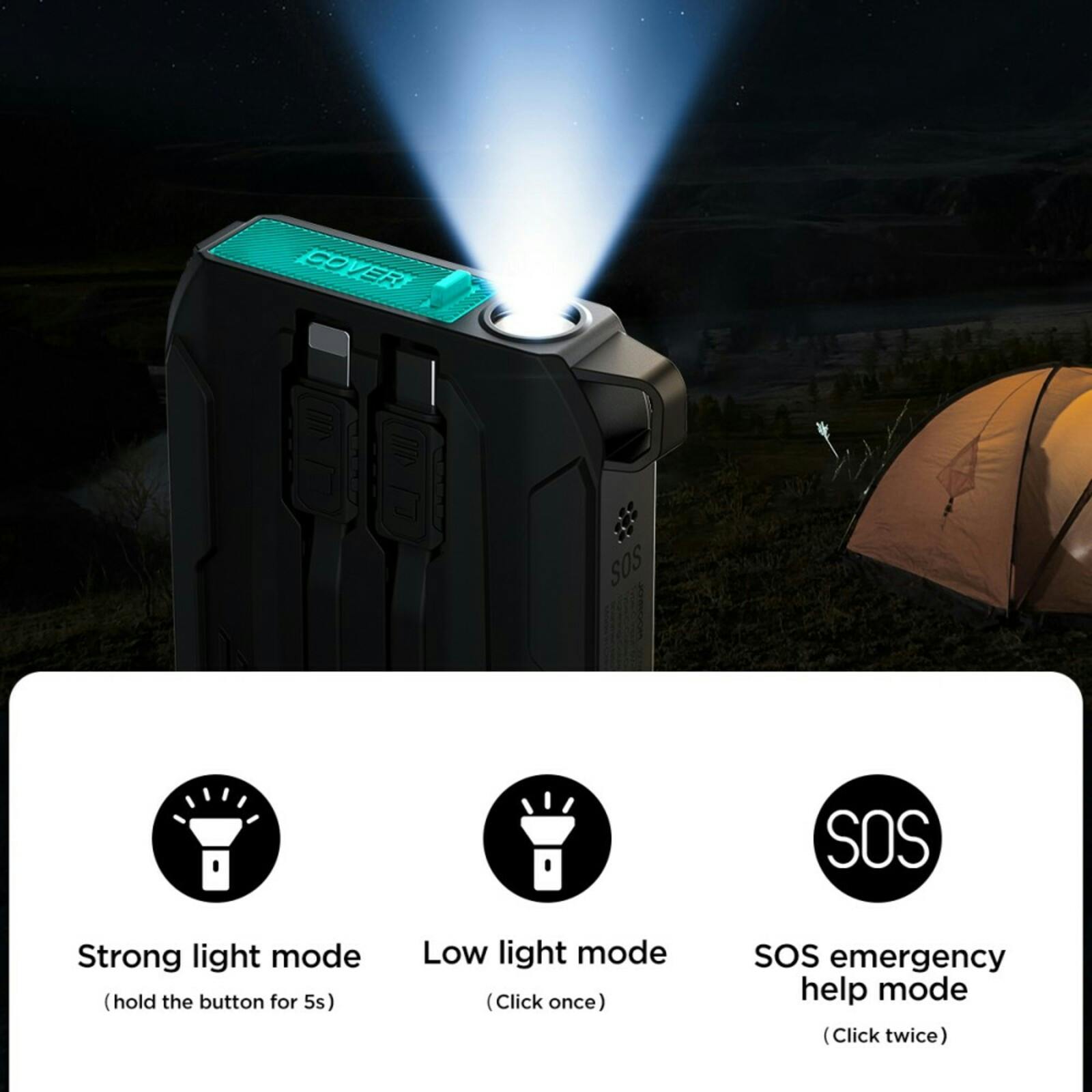 Joyroom 22.5W Dual Cable Outdoor Powerbank Zwart 10.000 mAh