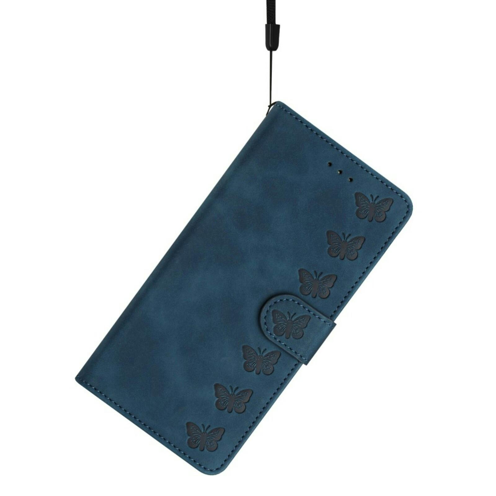 Comfycase Samsung Galaxy A54 Vlinder Suède Portemonnee Hoesje Blauw