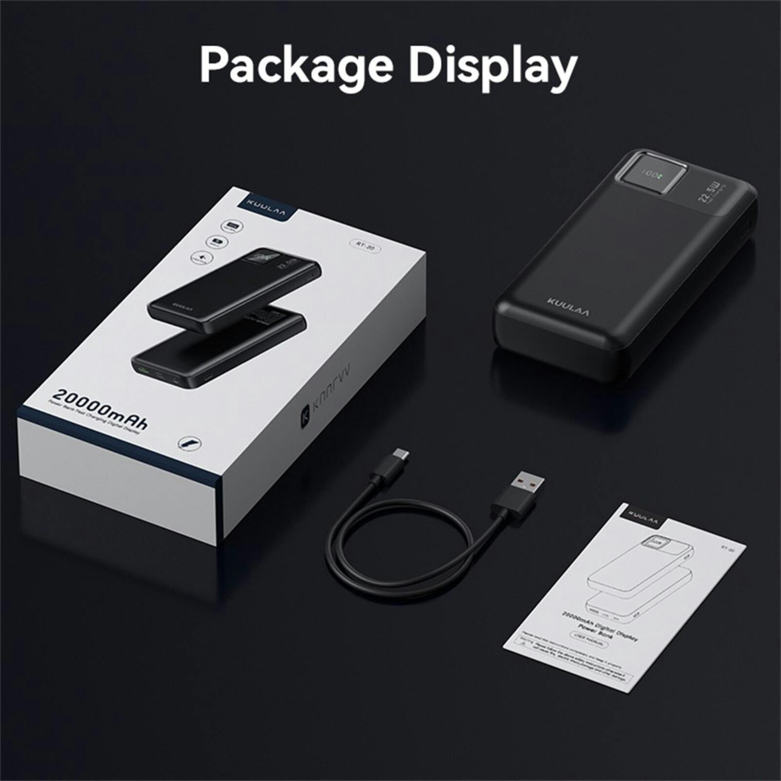 Kuulaa 20.000mAh 22.5W Portable Charger Zwart 20.000 mAh