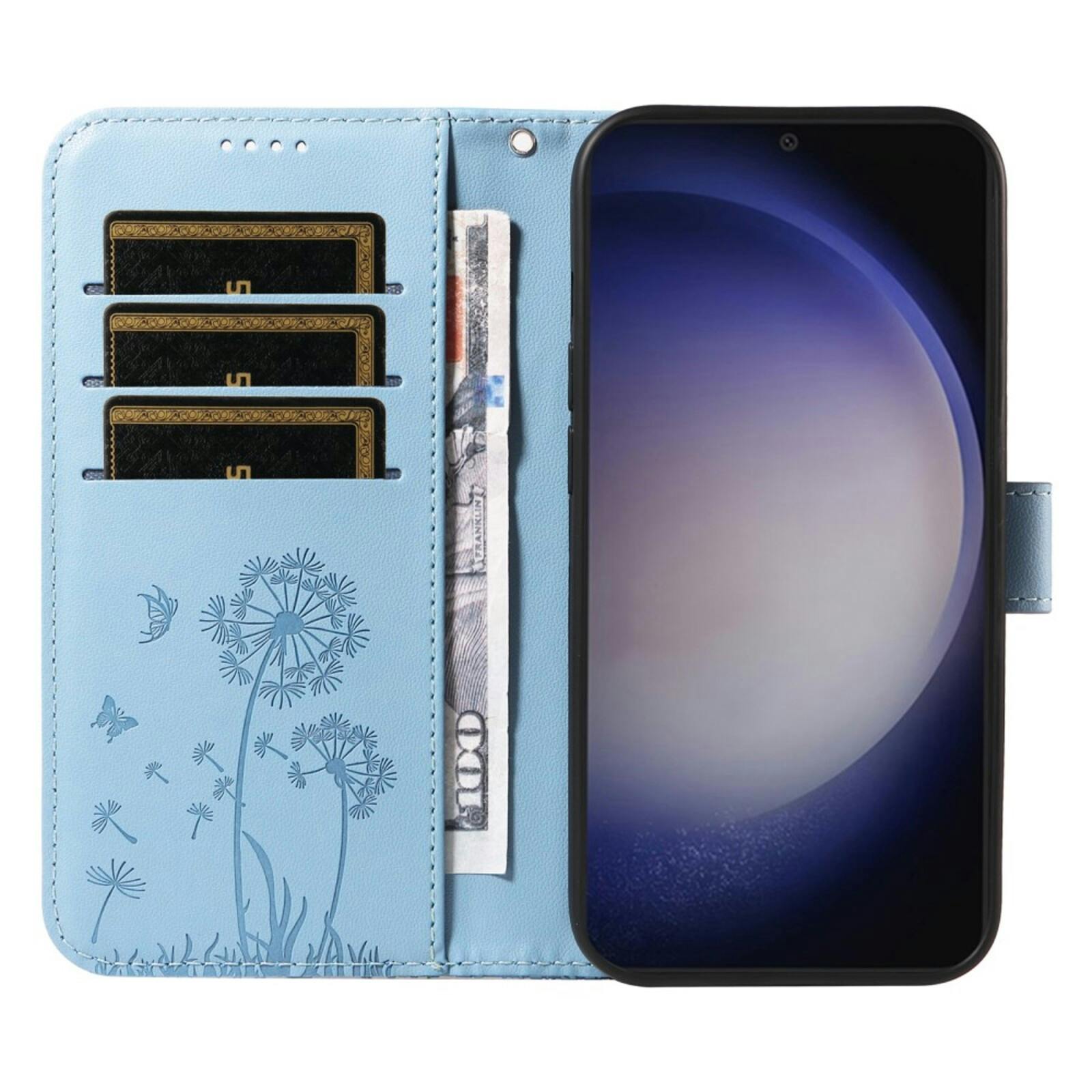 Comfycase Samsung S25 Plus / S24 Plus Dandelion Bookcase Hoesje Lichtblauw