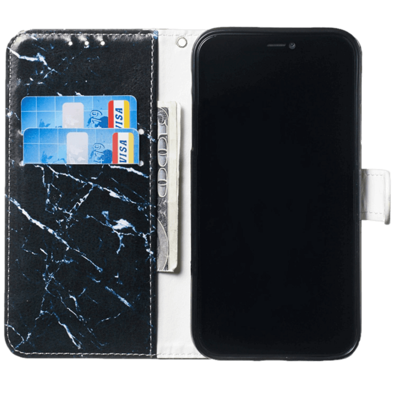 Comfycase iPhone 12 (Pro) Bookcase Hoesje Zwart Marmer