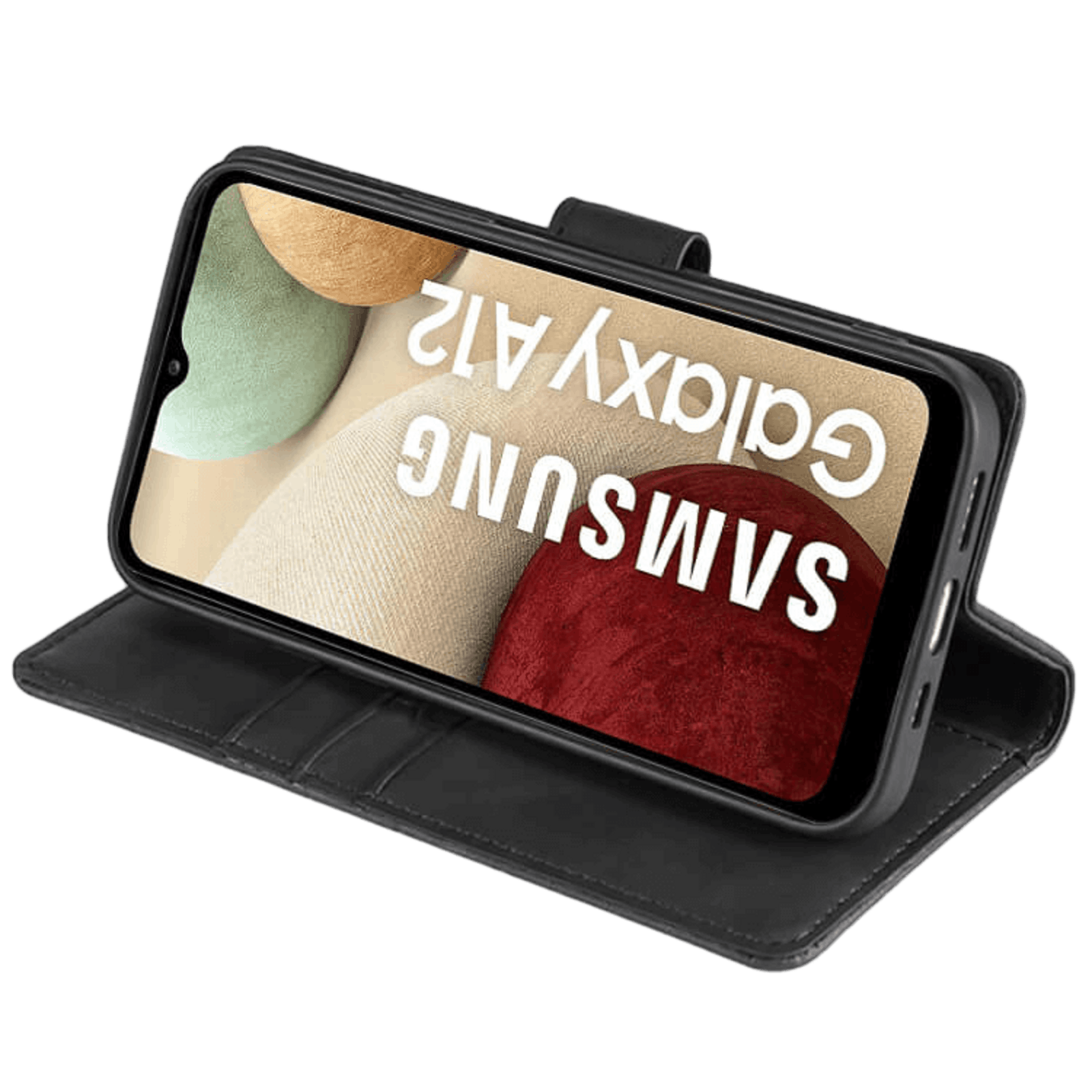 Mocaa Samsung Galaxy A12 Bookcase Hoesje Krokodillenleer Zwart