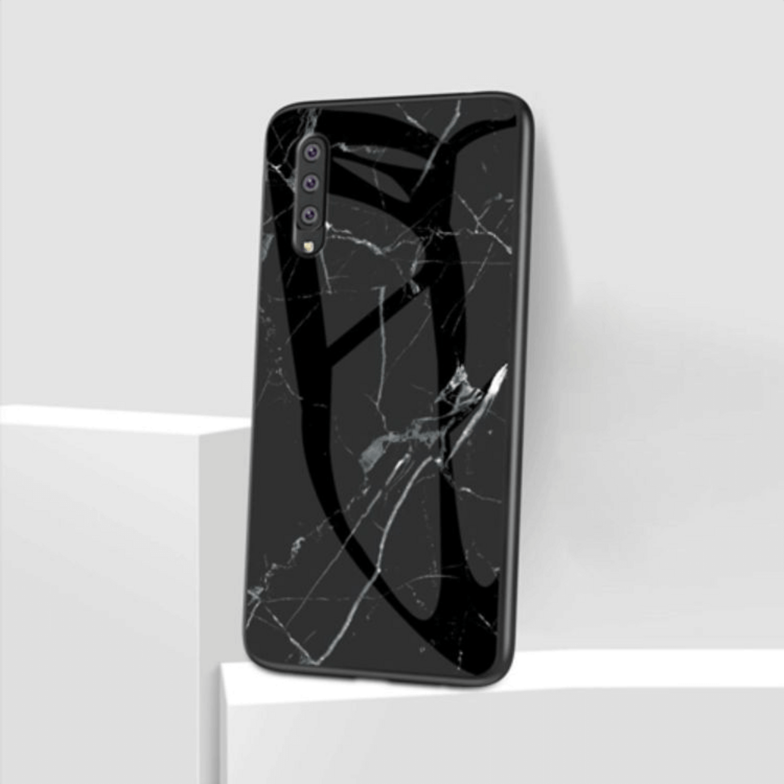 CaseBody Samsung Galaxy A50 Marble Glass Hoesje Gehard Glas Zwart