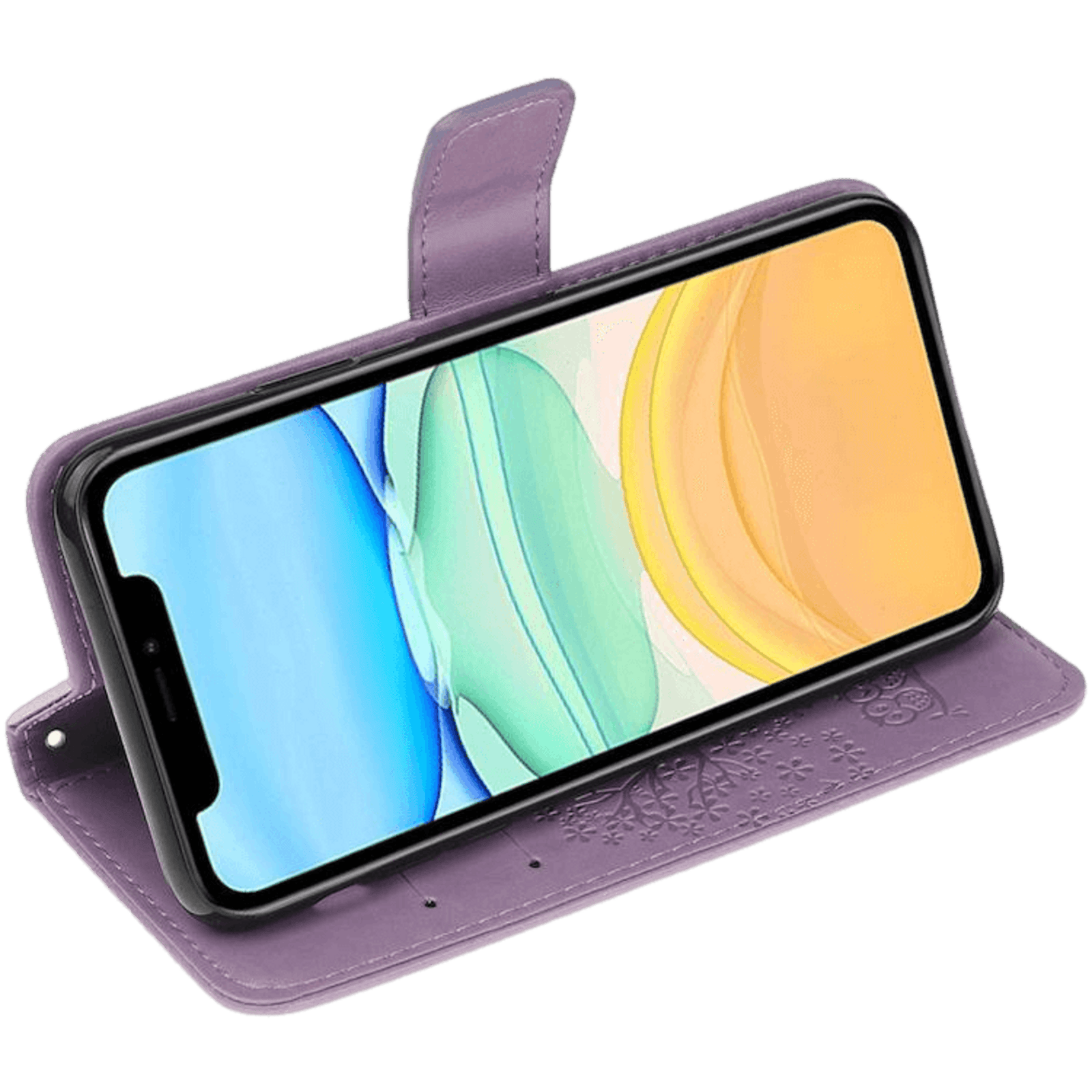 Comfycase iPhone 12 Mini Bookcase Hoesje Uiltjes Paars