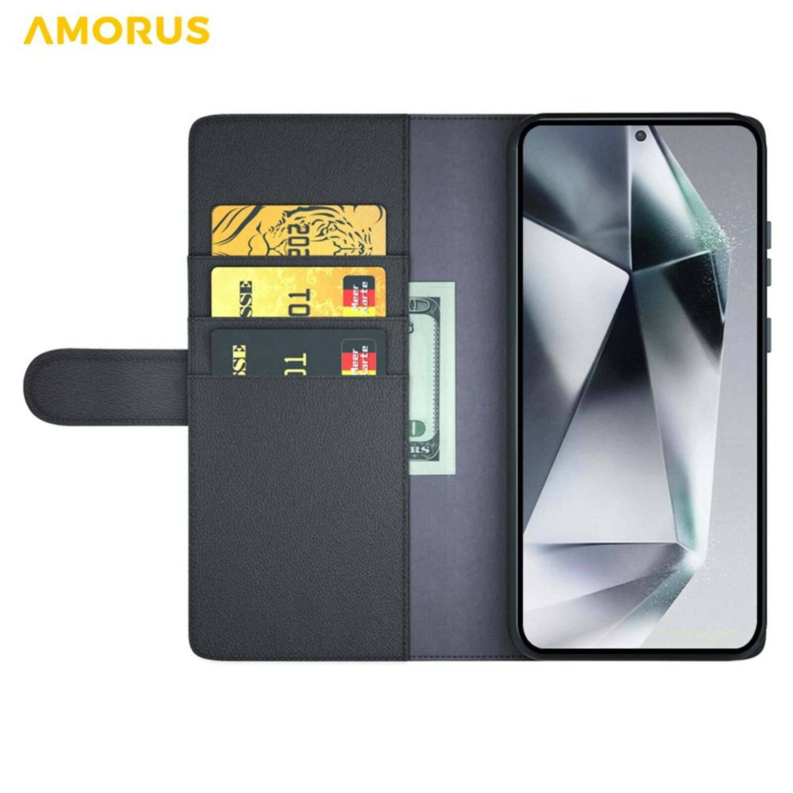 Amorus Samsung Galaxy S26 Ultra Luxe Lederen Bookcase Zwart