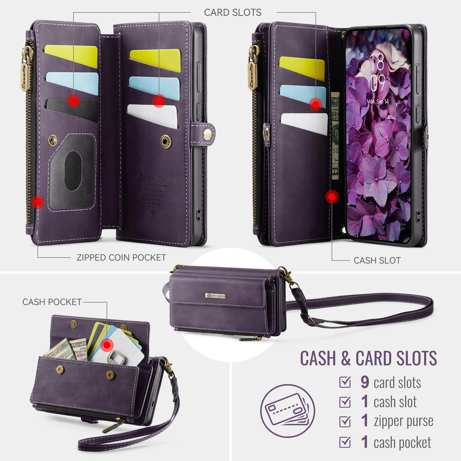 Caseme Samsung Galaxy S26 Luxe Alles-in-één Portemonnee Hoesje Paars